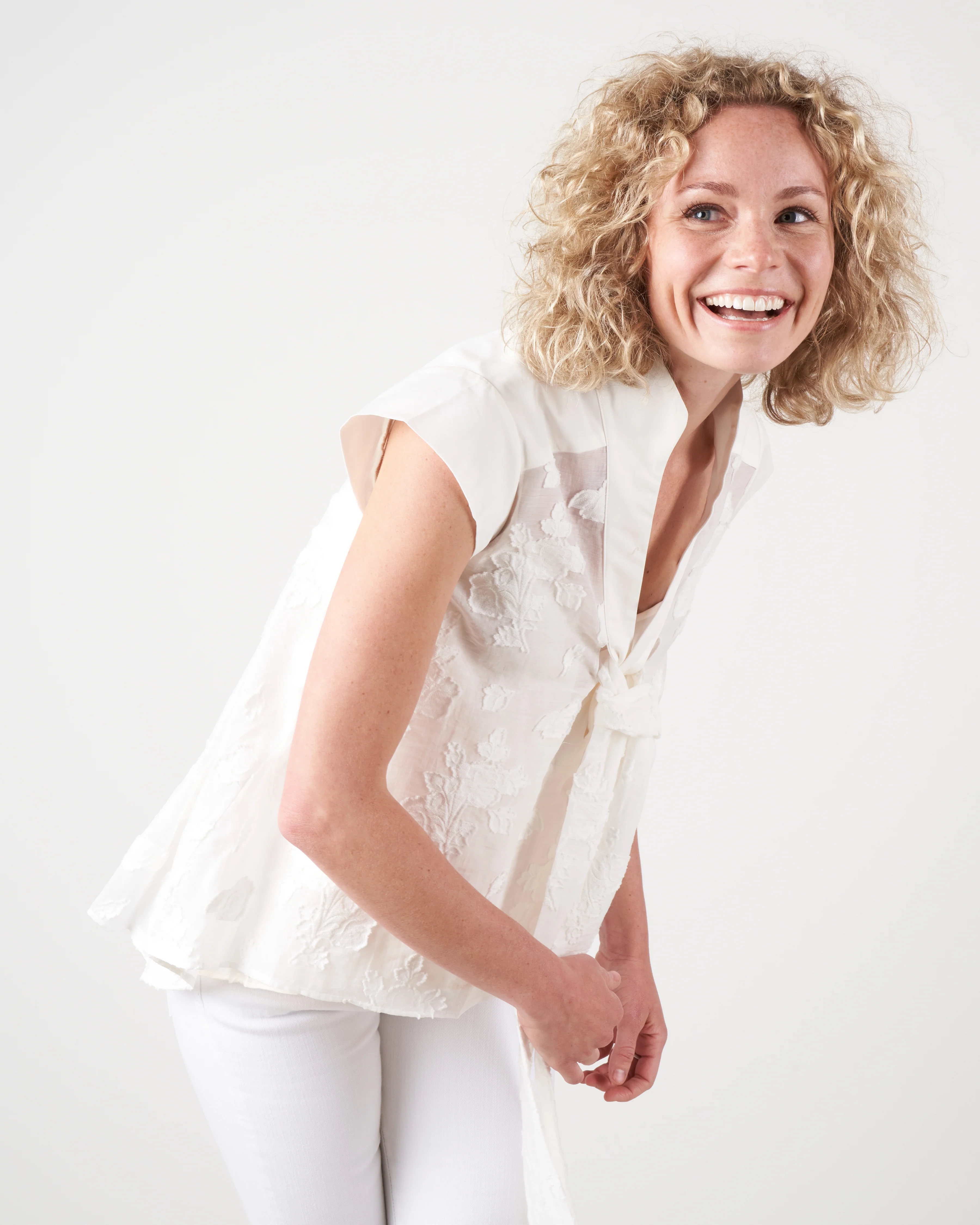 tie front blouse - ivory - Image 2