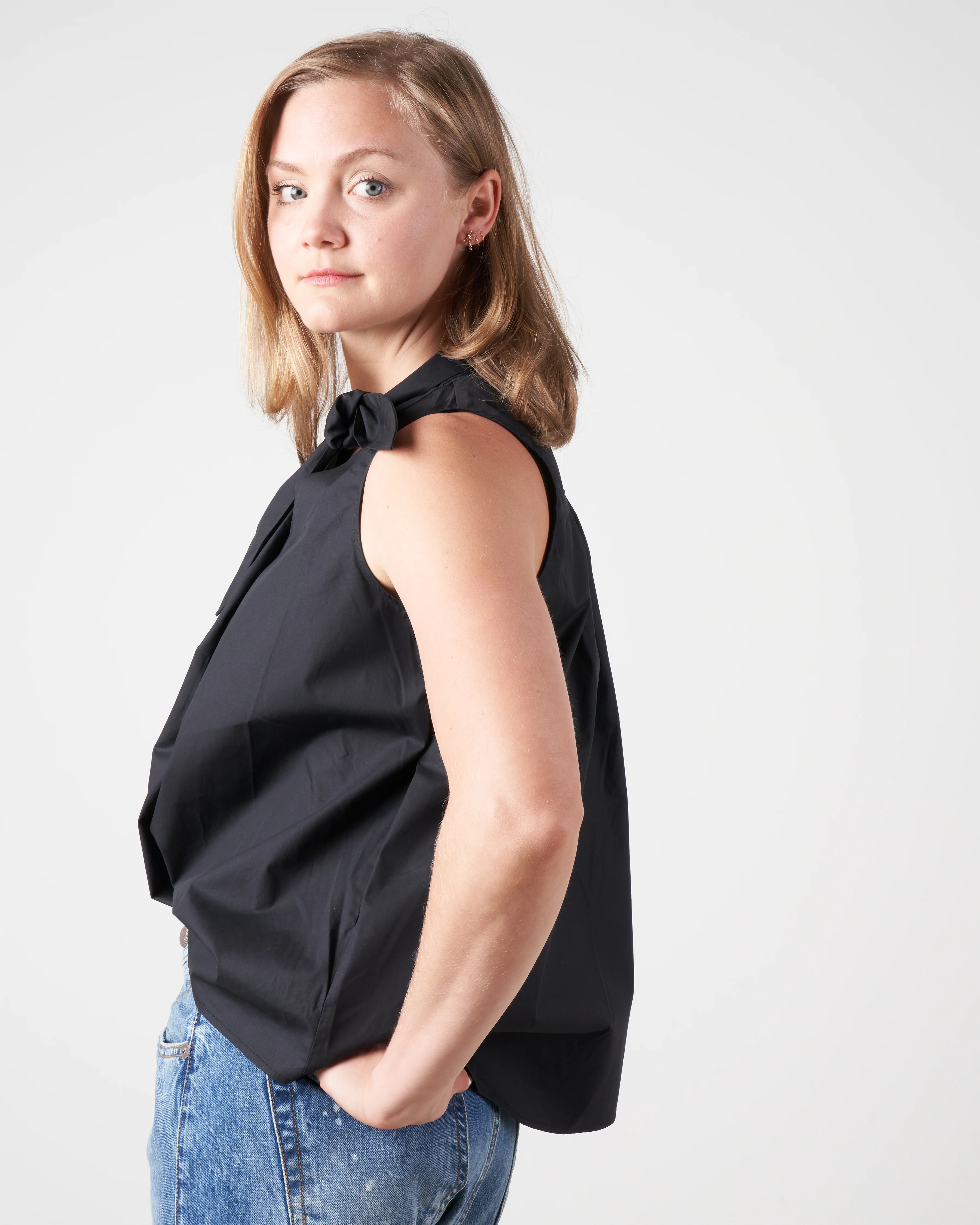 tie neck blouse - black - Image 4