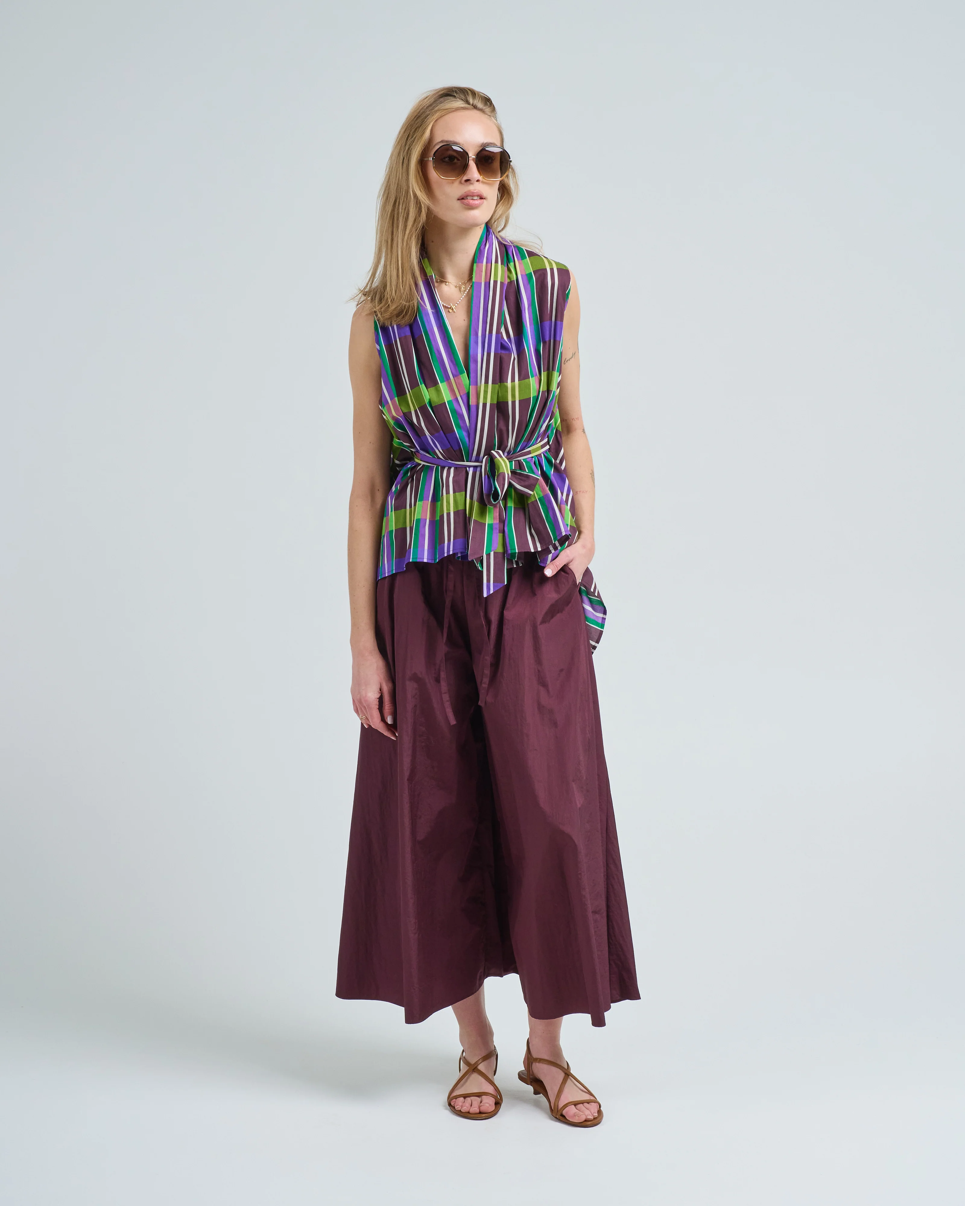 wide leg taffeta trousers