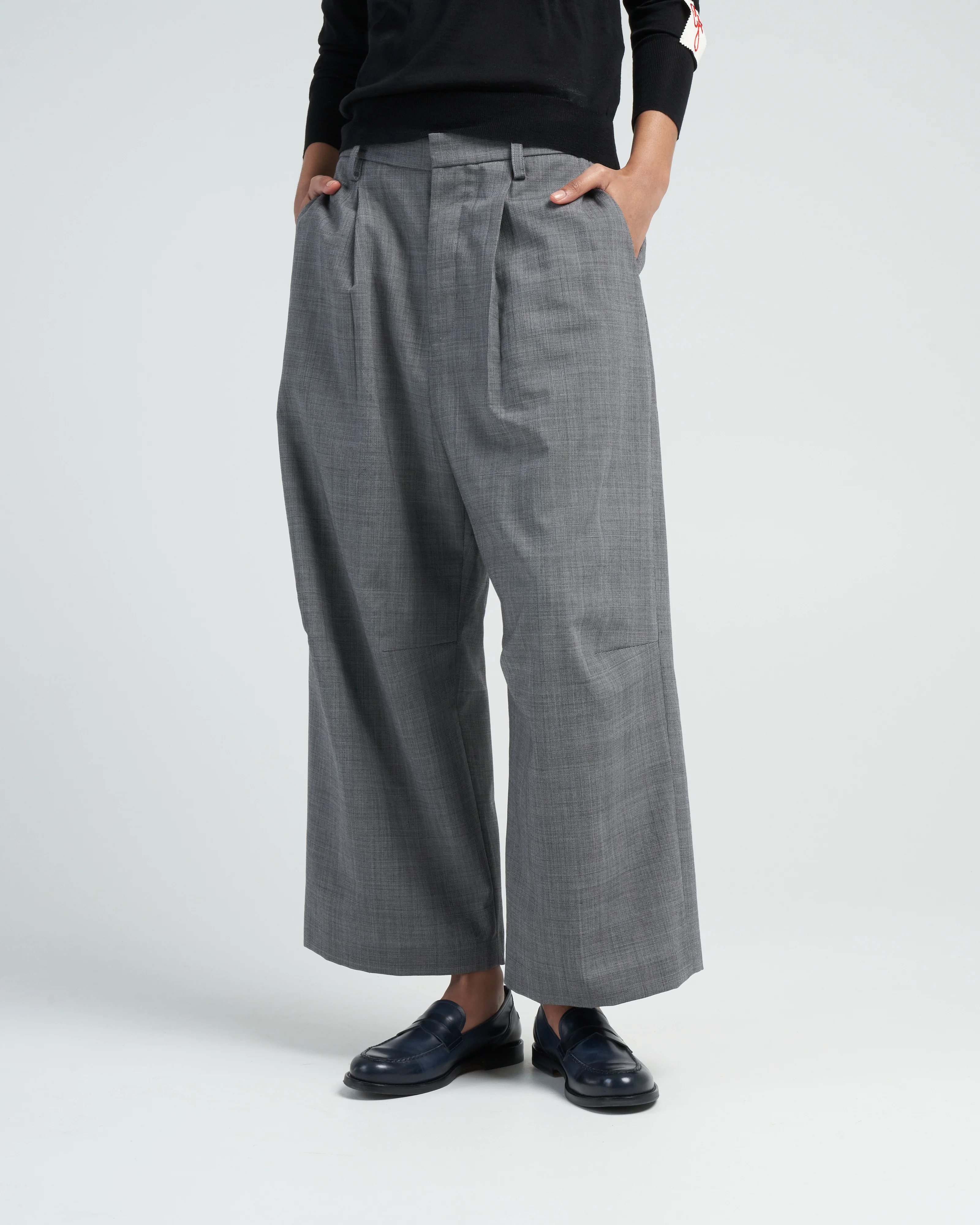articulated knee trouser - dark grey green plaid