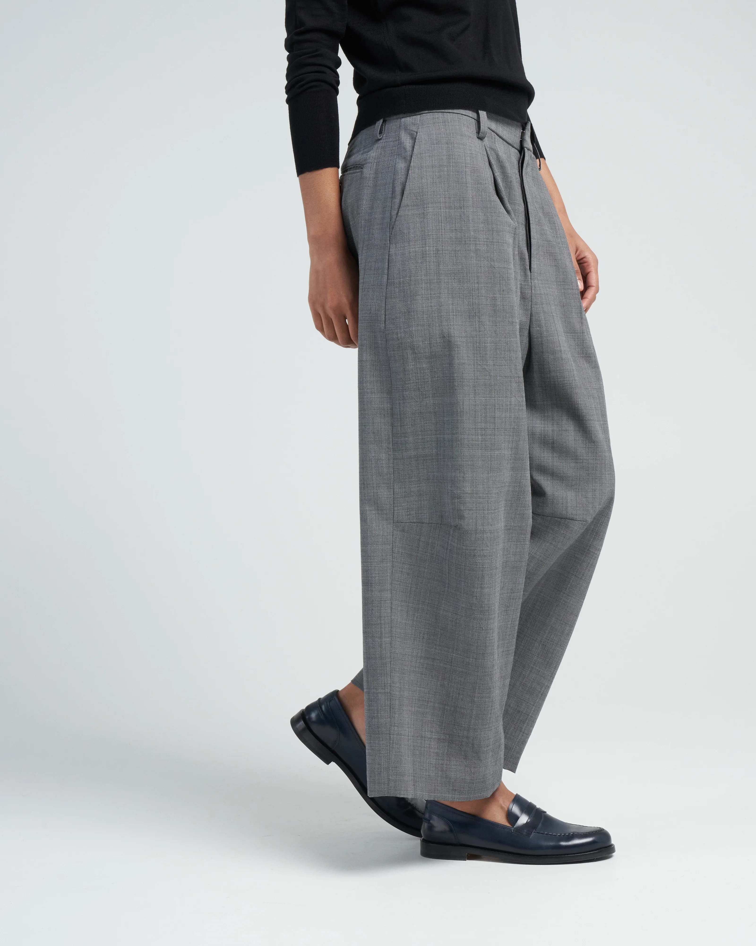 articulated knee trouser - dark grey green plaid - Image 2