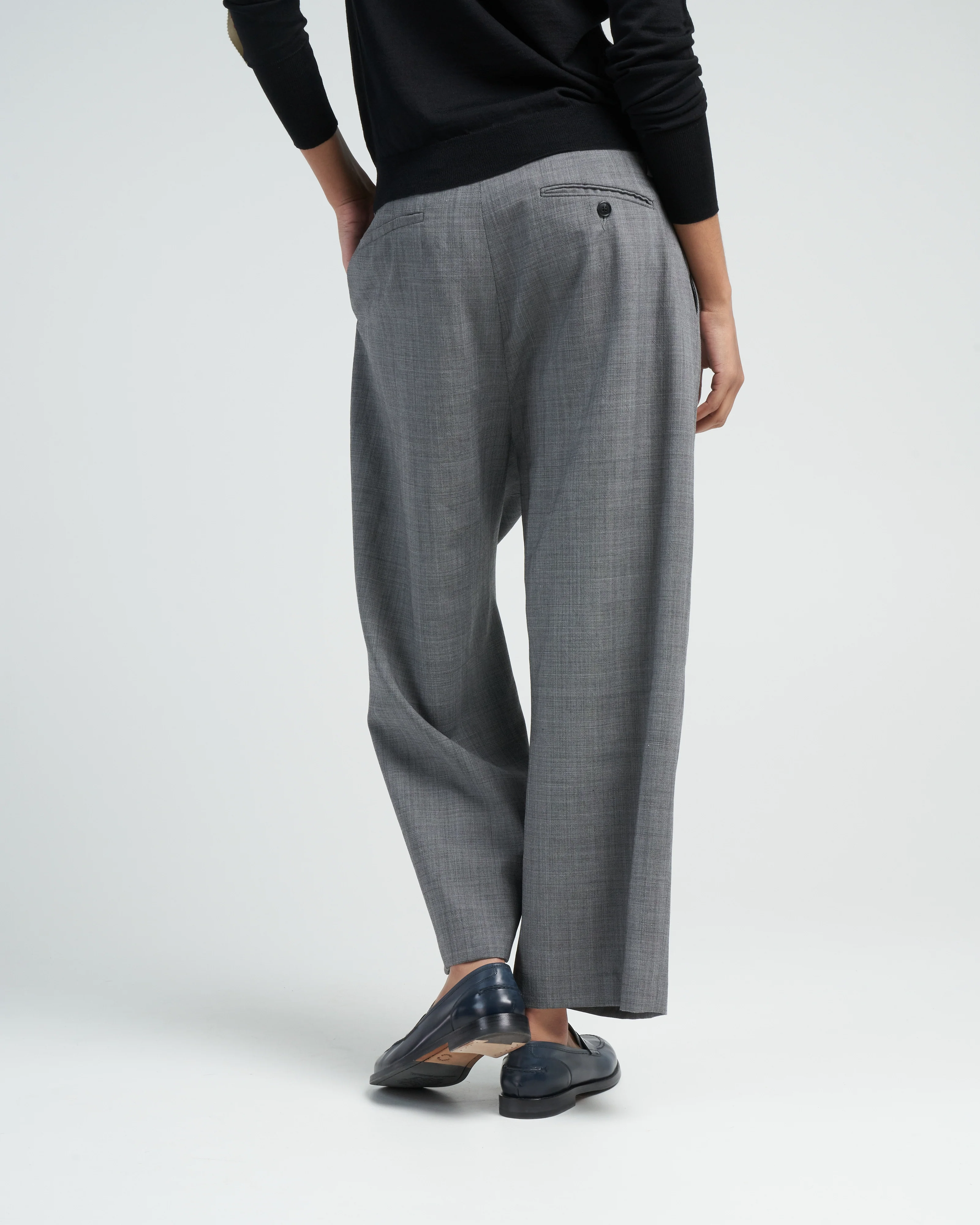 articulated knee trouser - dark grey green plaid - Image 3