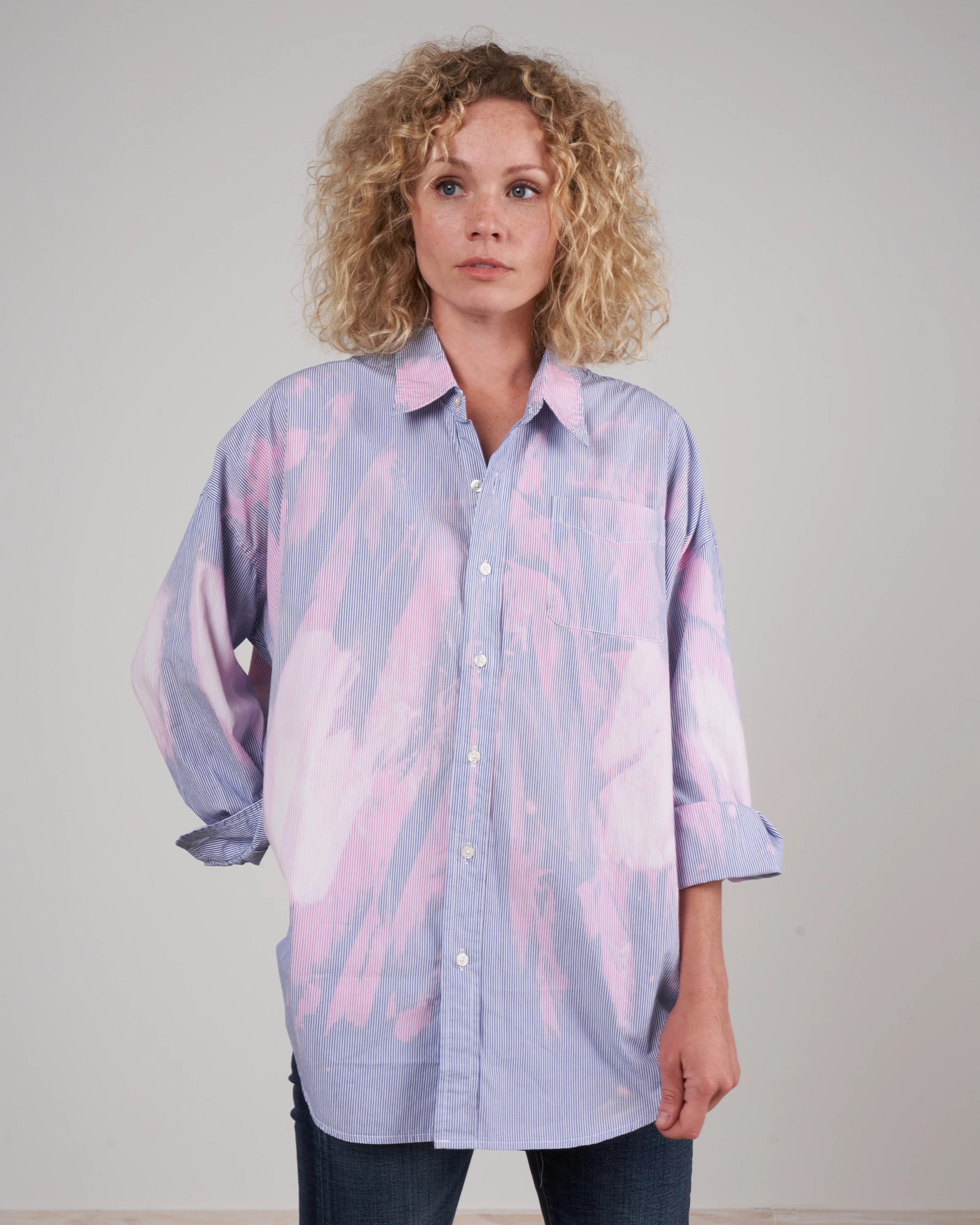 bleached drop neck shirt - bleach blue stripe - Image 2