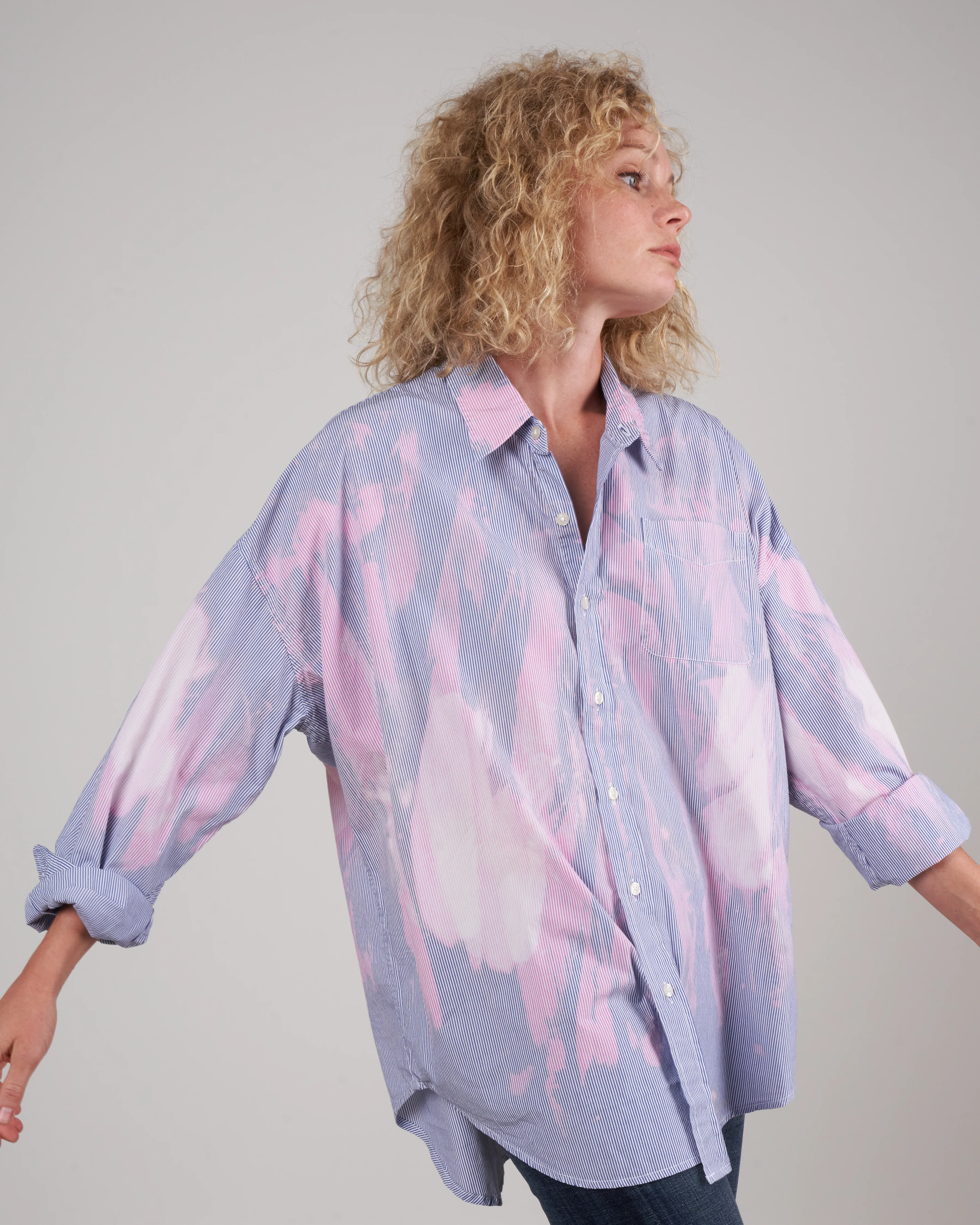 bleached drop neck shirt - bleach blue stripe - Image 3