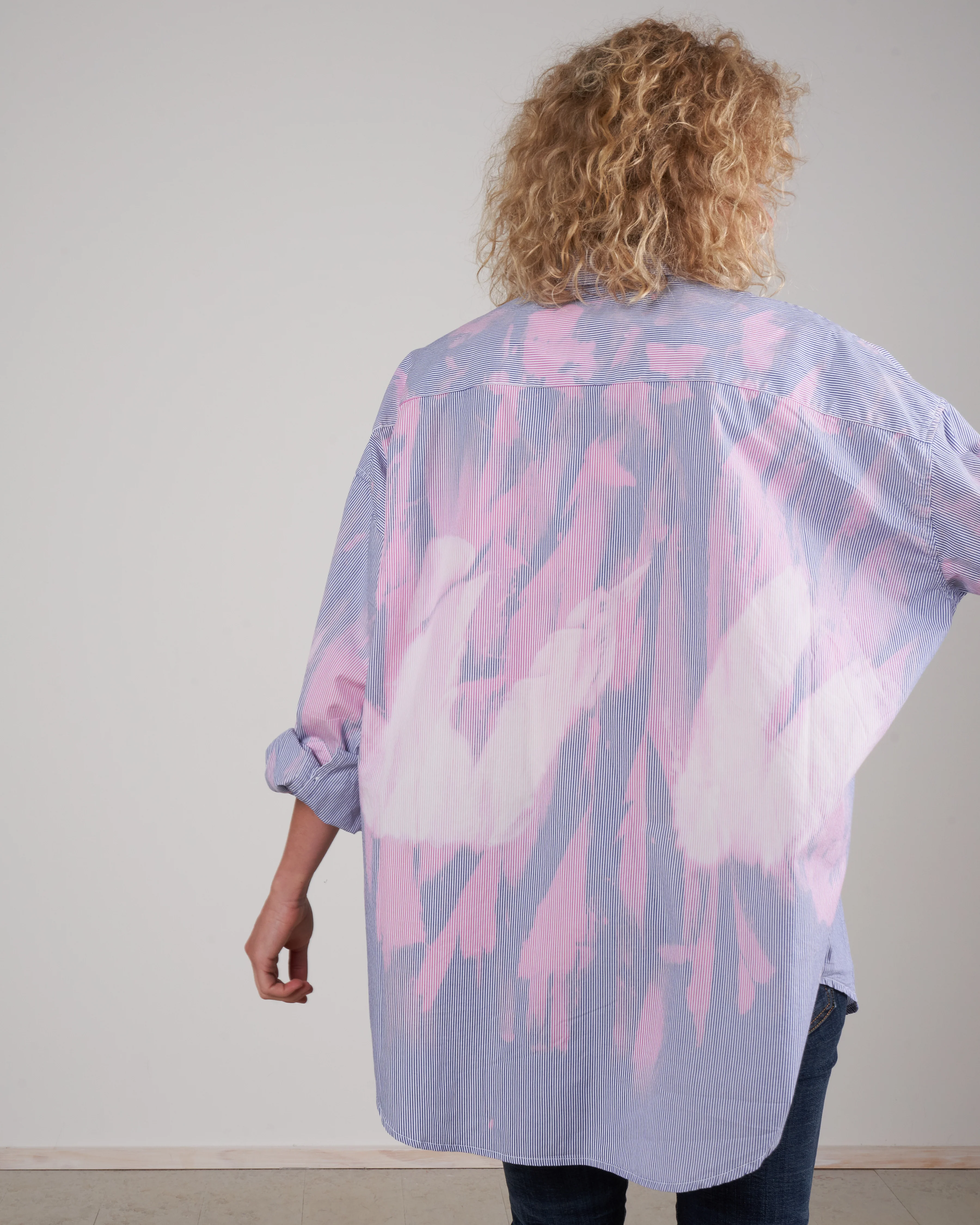 bleached drop neck shirt - bleach blue stripe - Image 4