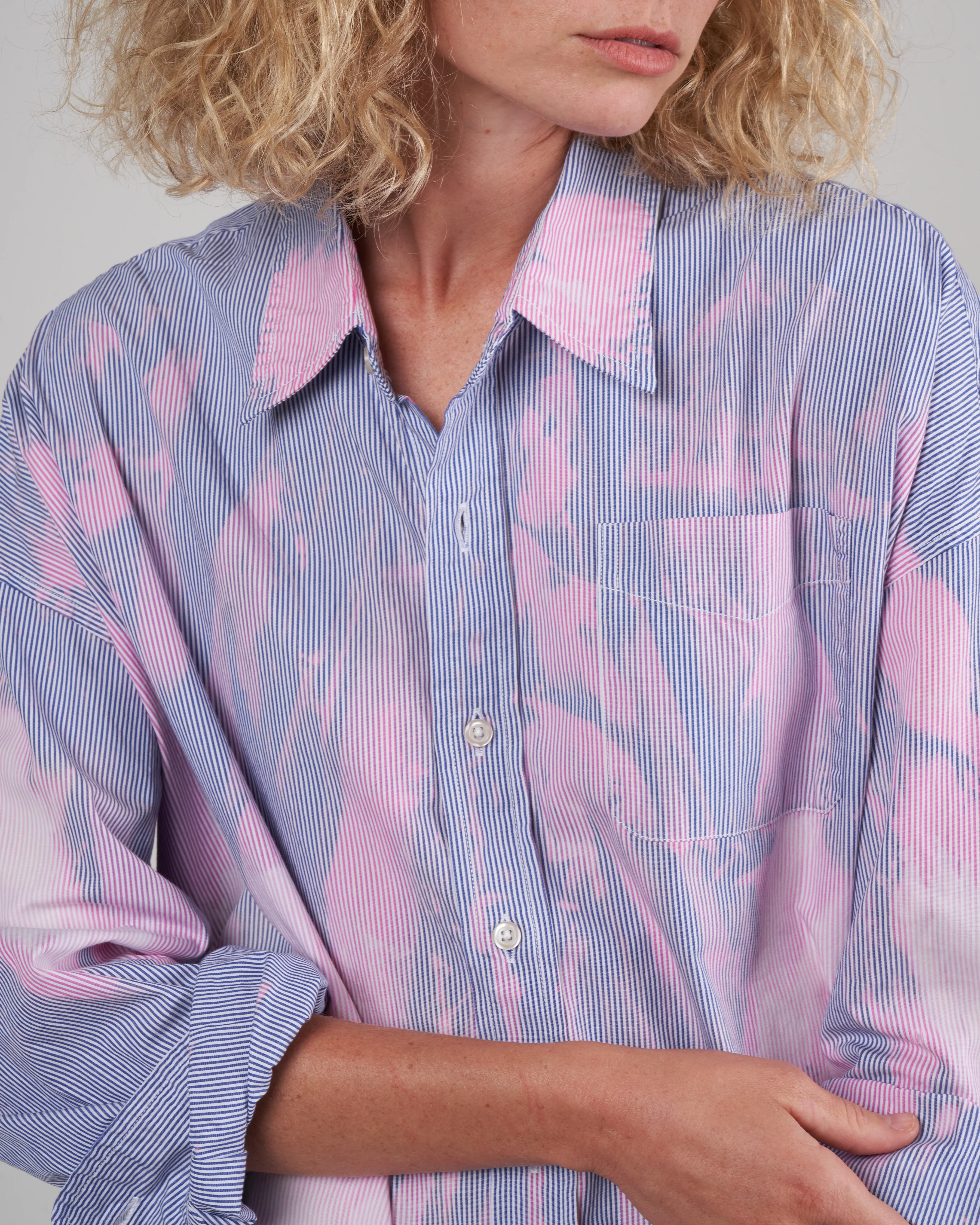 bleached drop neck shirt - bleach blue stripe - Image 5