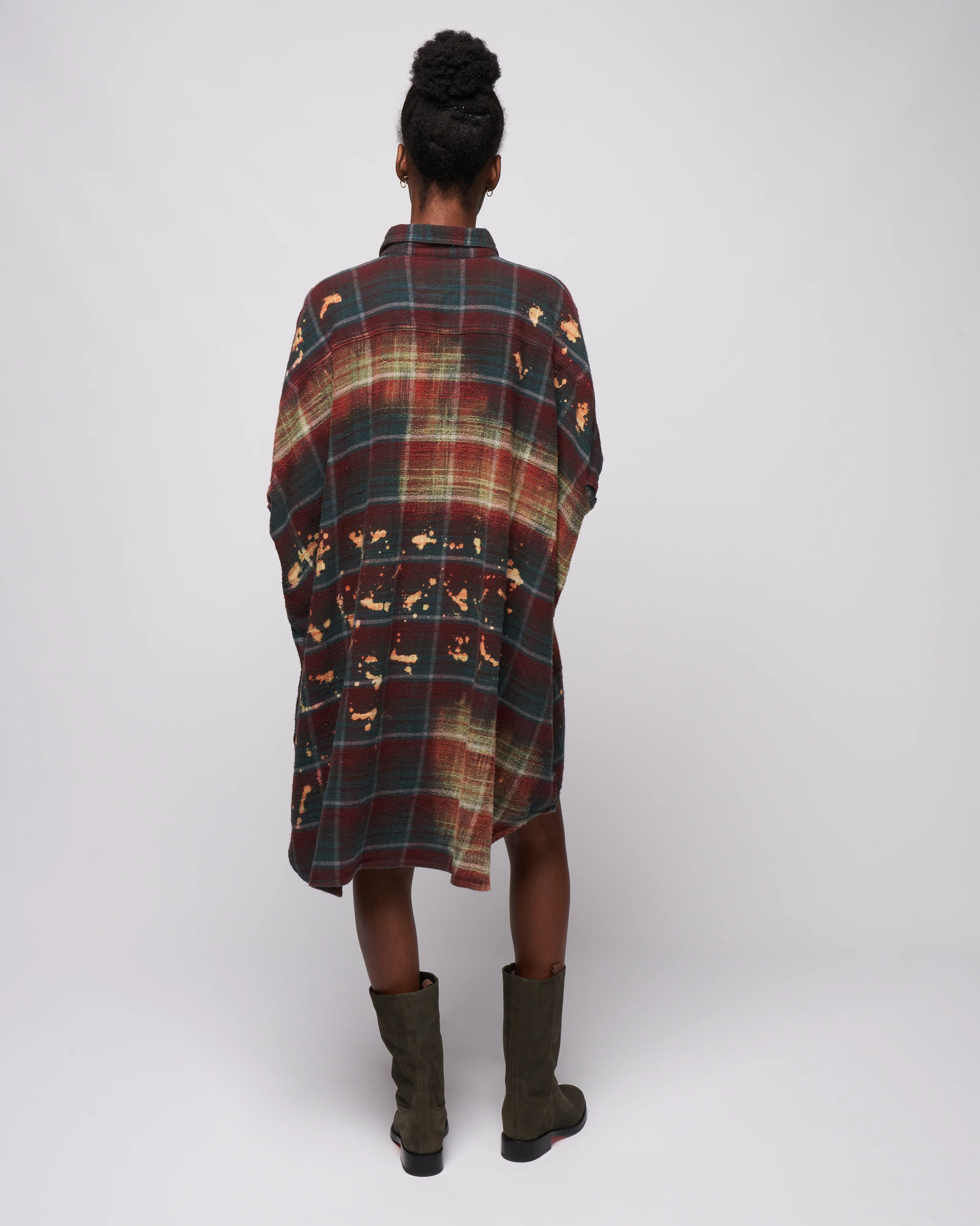 bleached plaid oversized boxy shirtdress - blue plaid with bleach - Image 4