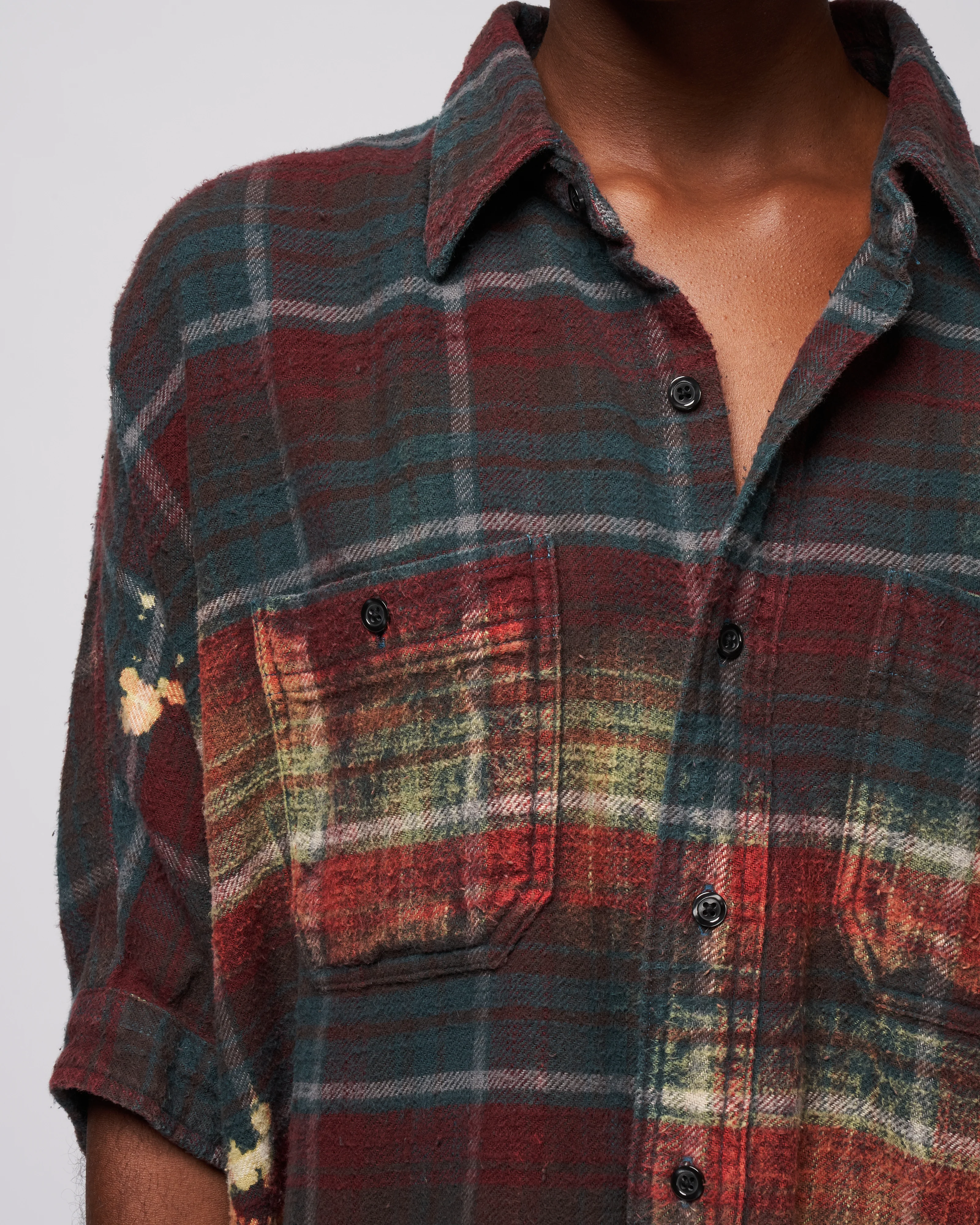 bleached plaid oversized boxy shirtdress - blue plaid with bleach - Image 5