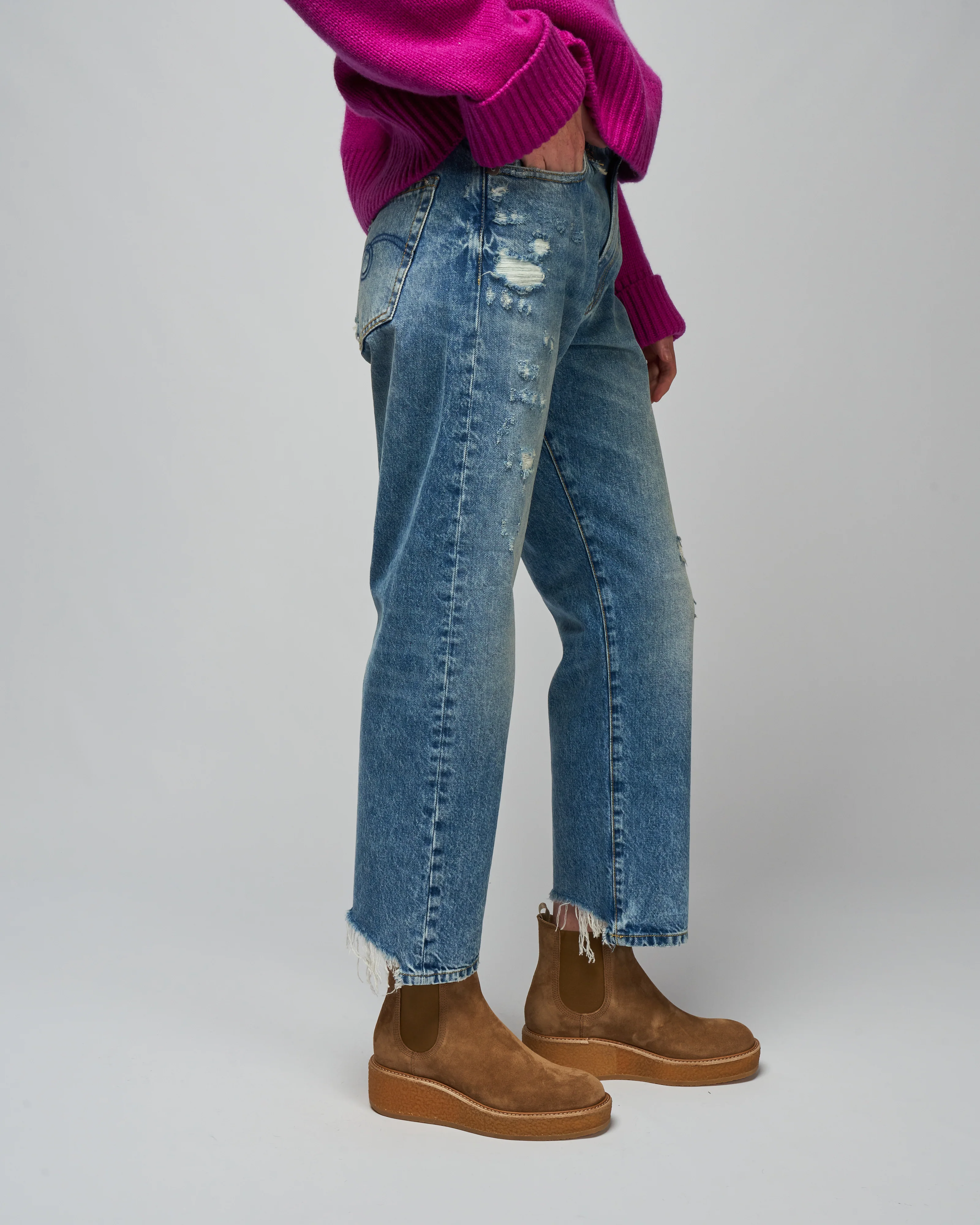 boyfriend jean - bain with rips - Image 3