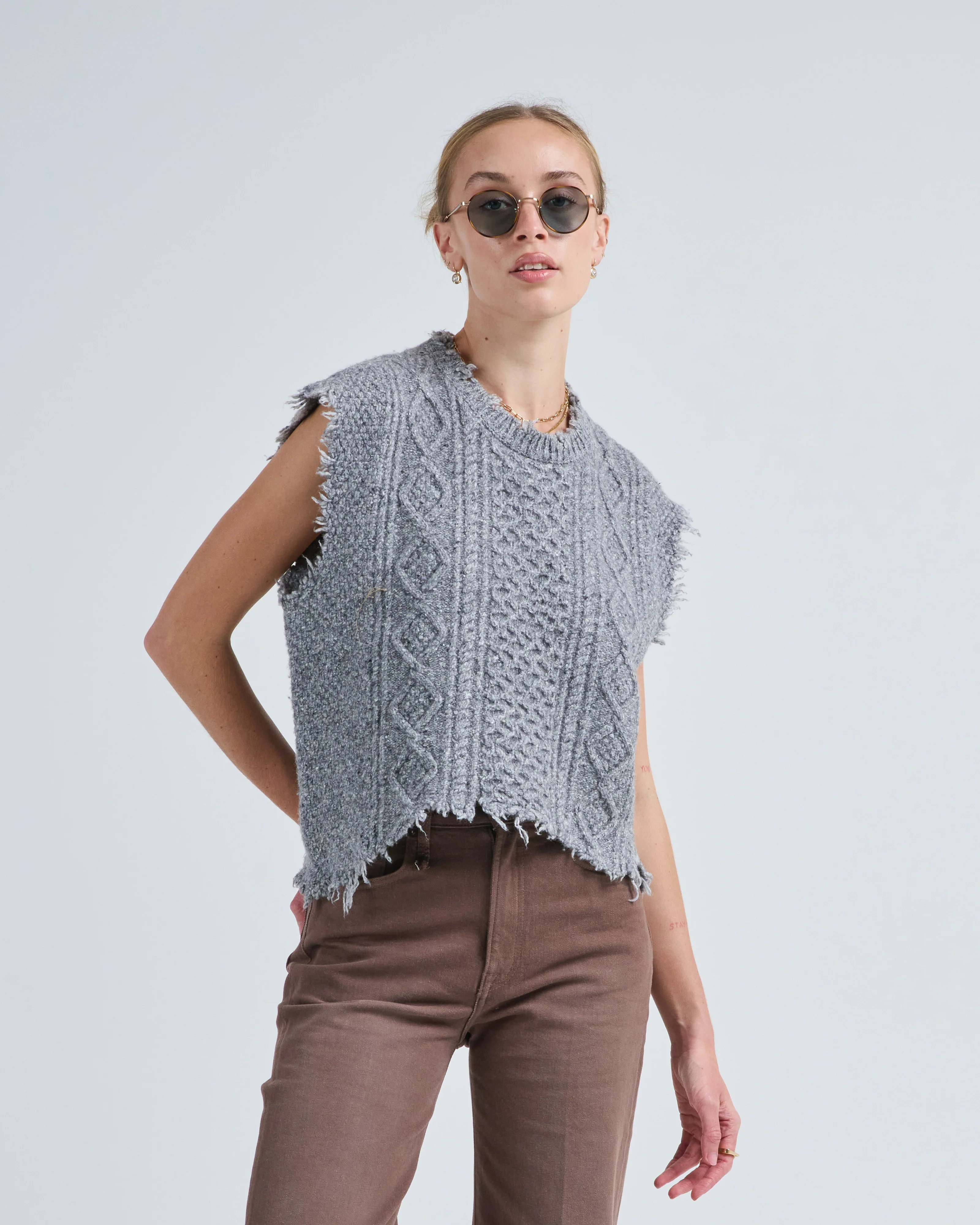 boyfriend cable sweater vest