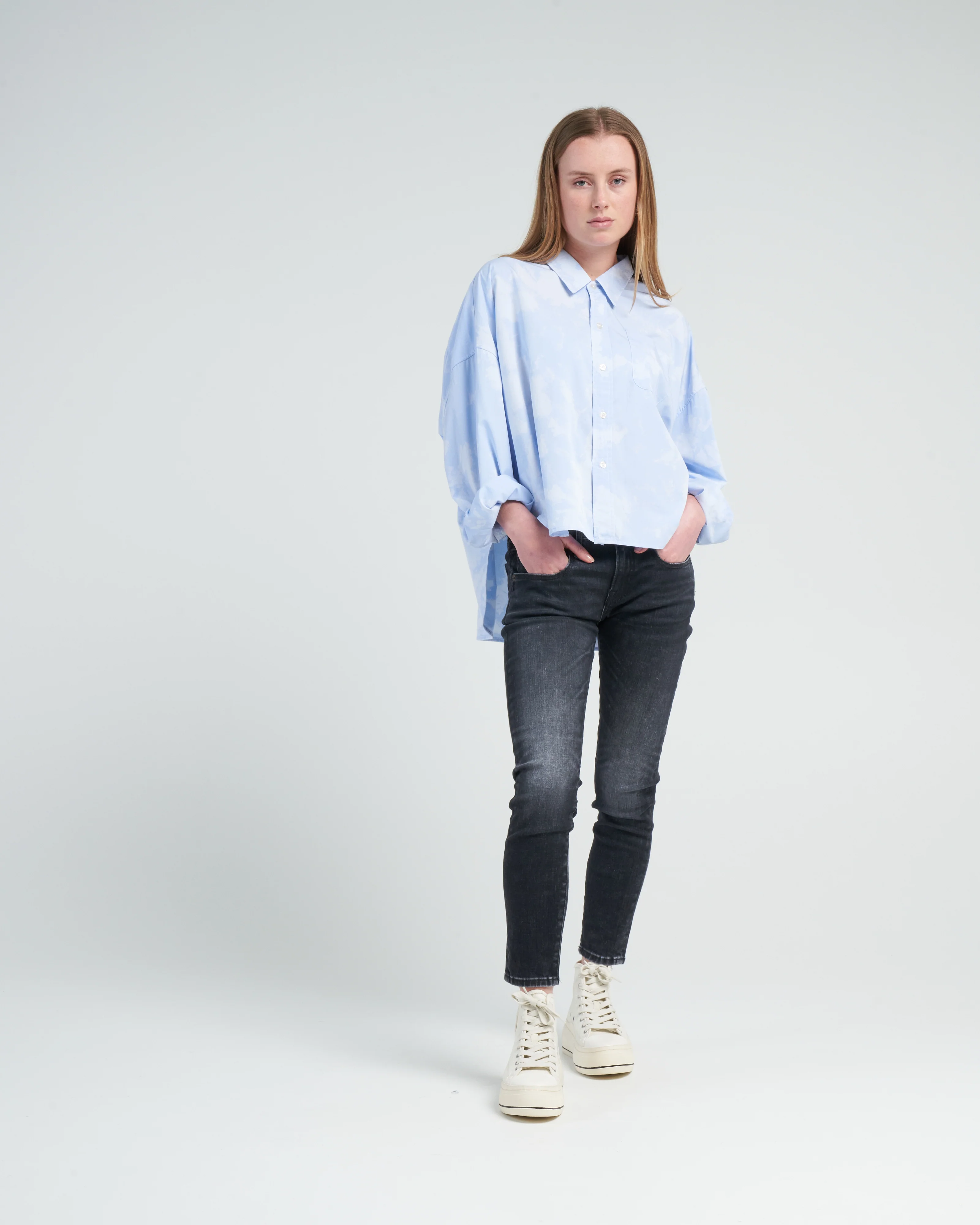 drop neck cropped shirt - cloudy blue - Image 2
