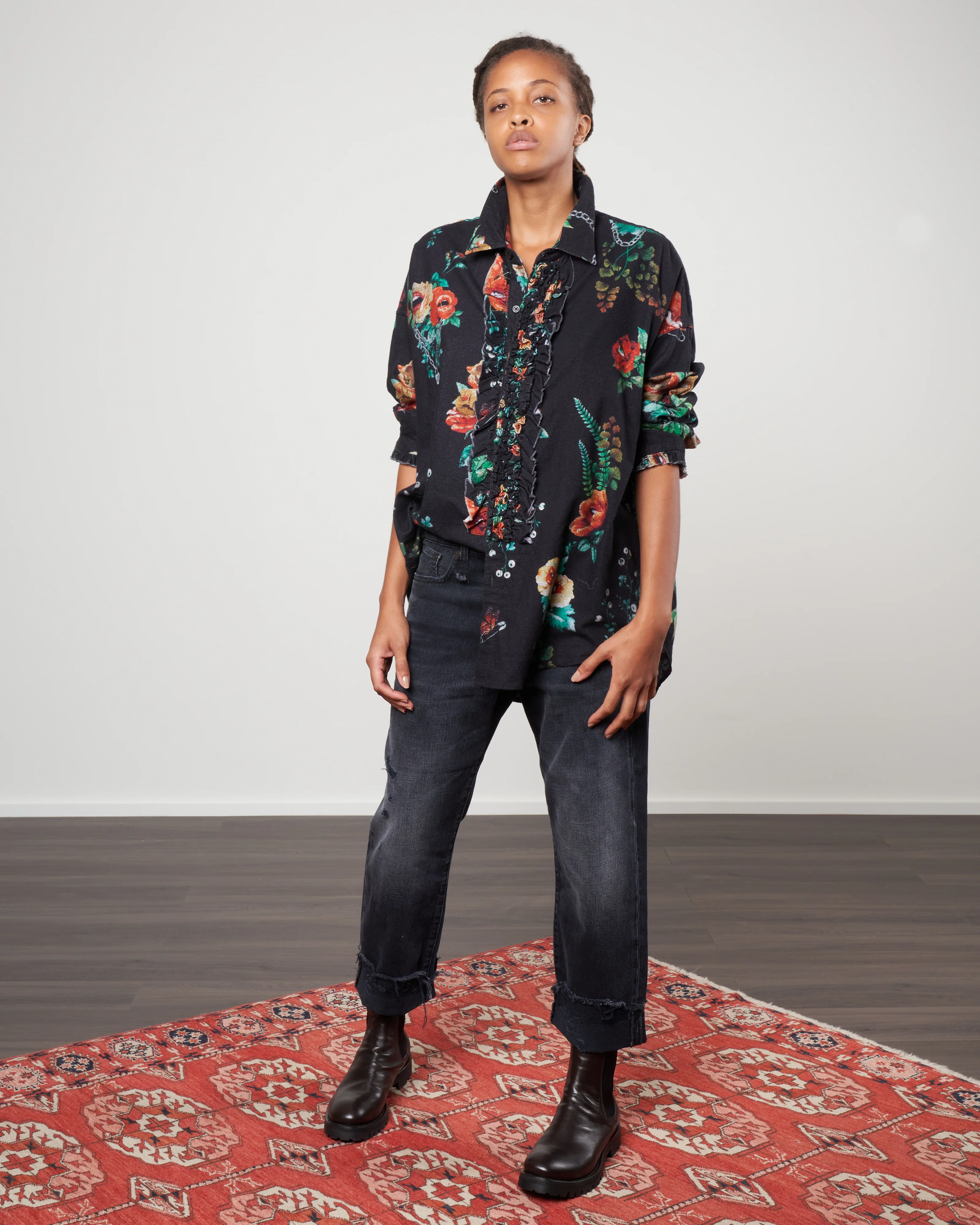 drop neck tuxedo shirt - black useless treasures - Image 2