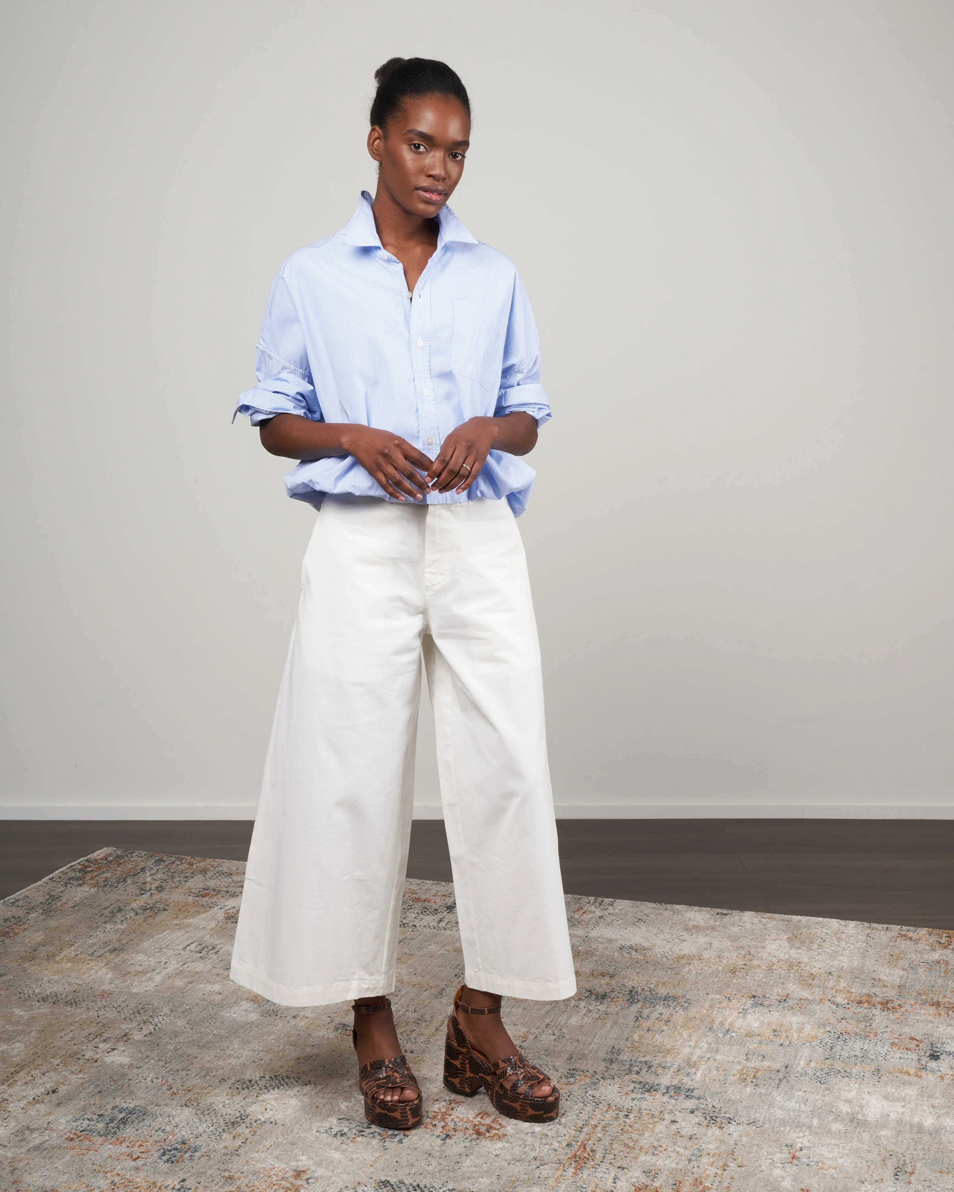 gathered hem shirt - light blue pinstripe - Image 2
