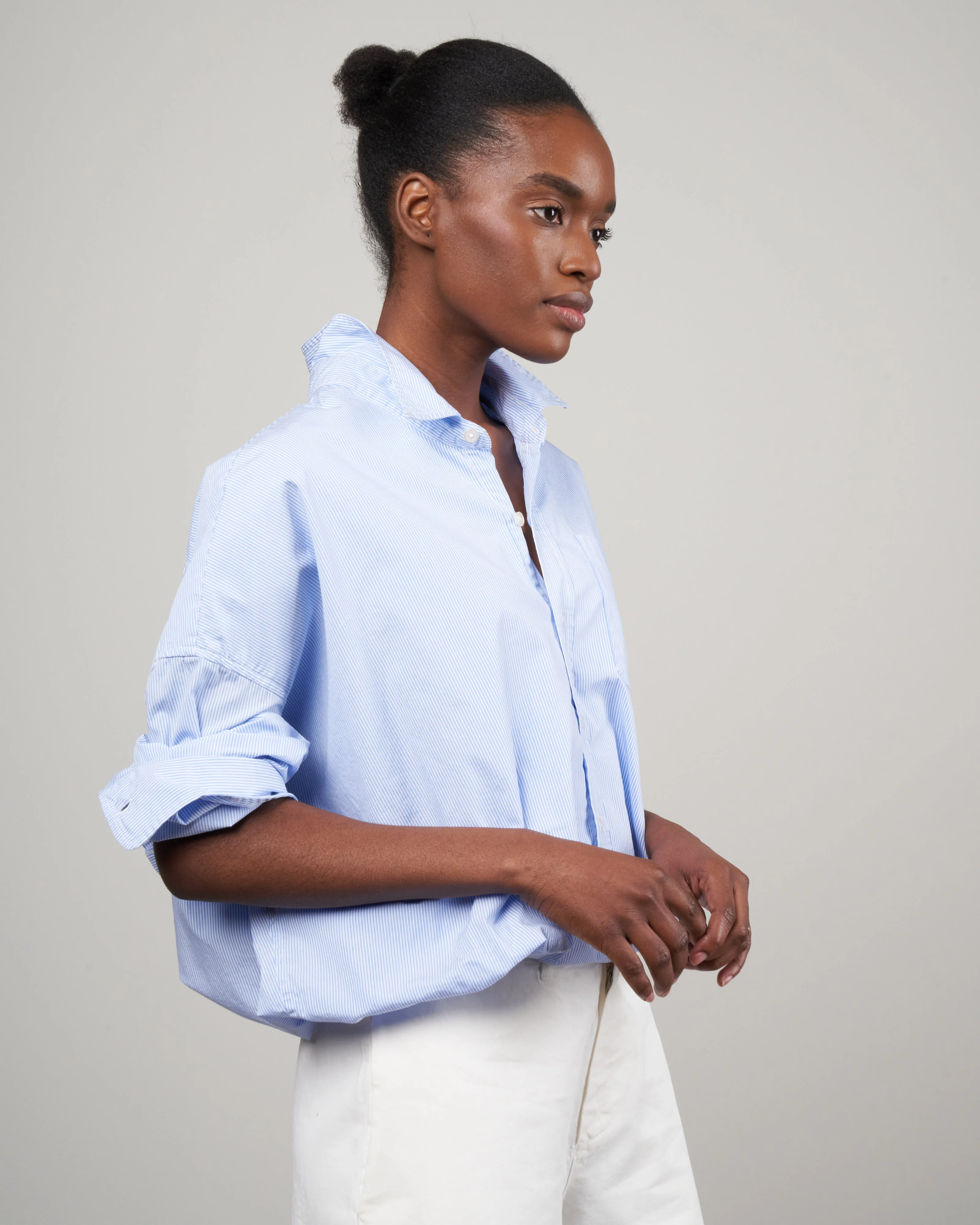 gathered hem shirt - light blue pinstripe - Image 3