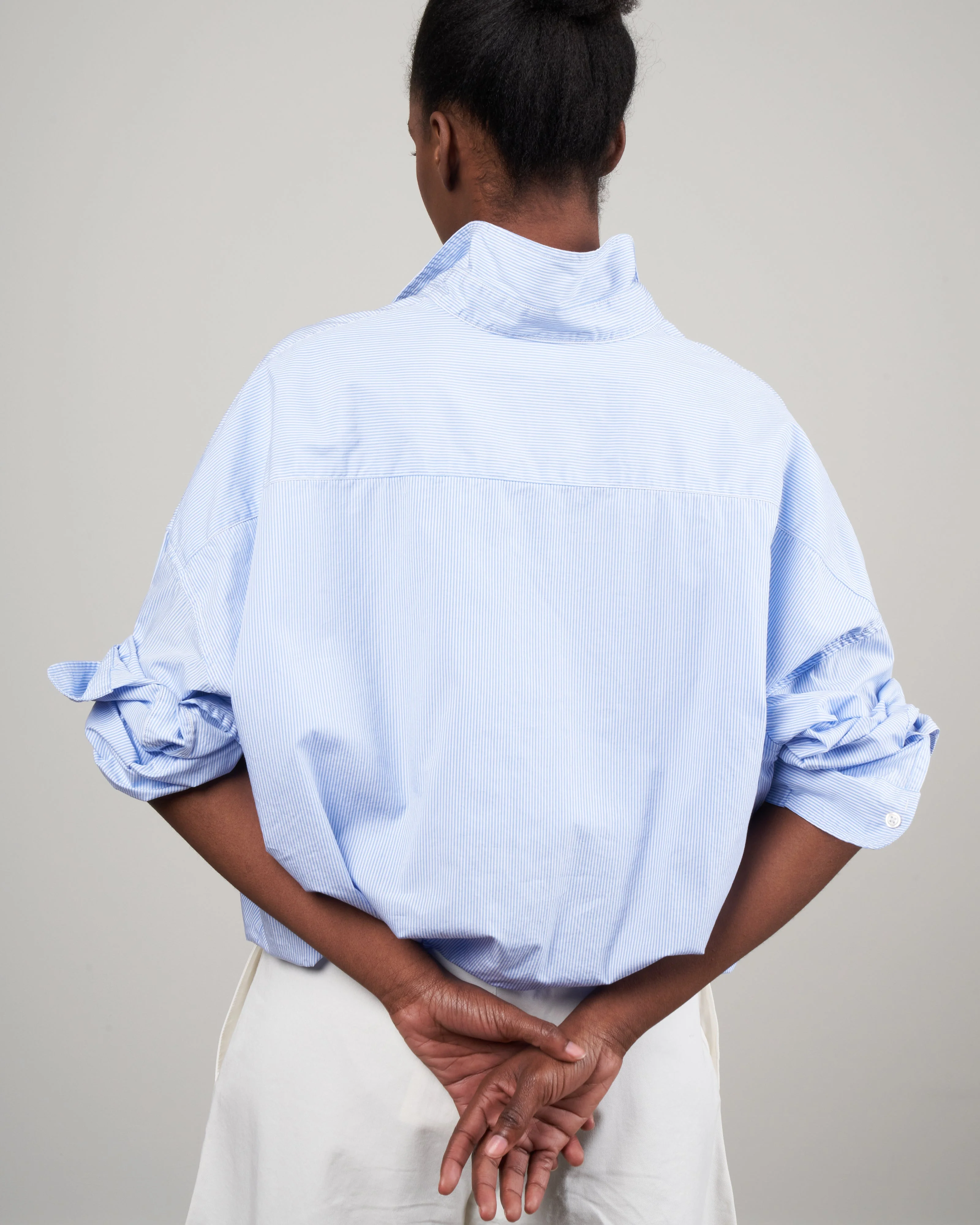gathered hem shirt - light blue pinstripe - Image 4