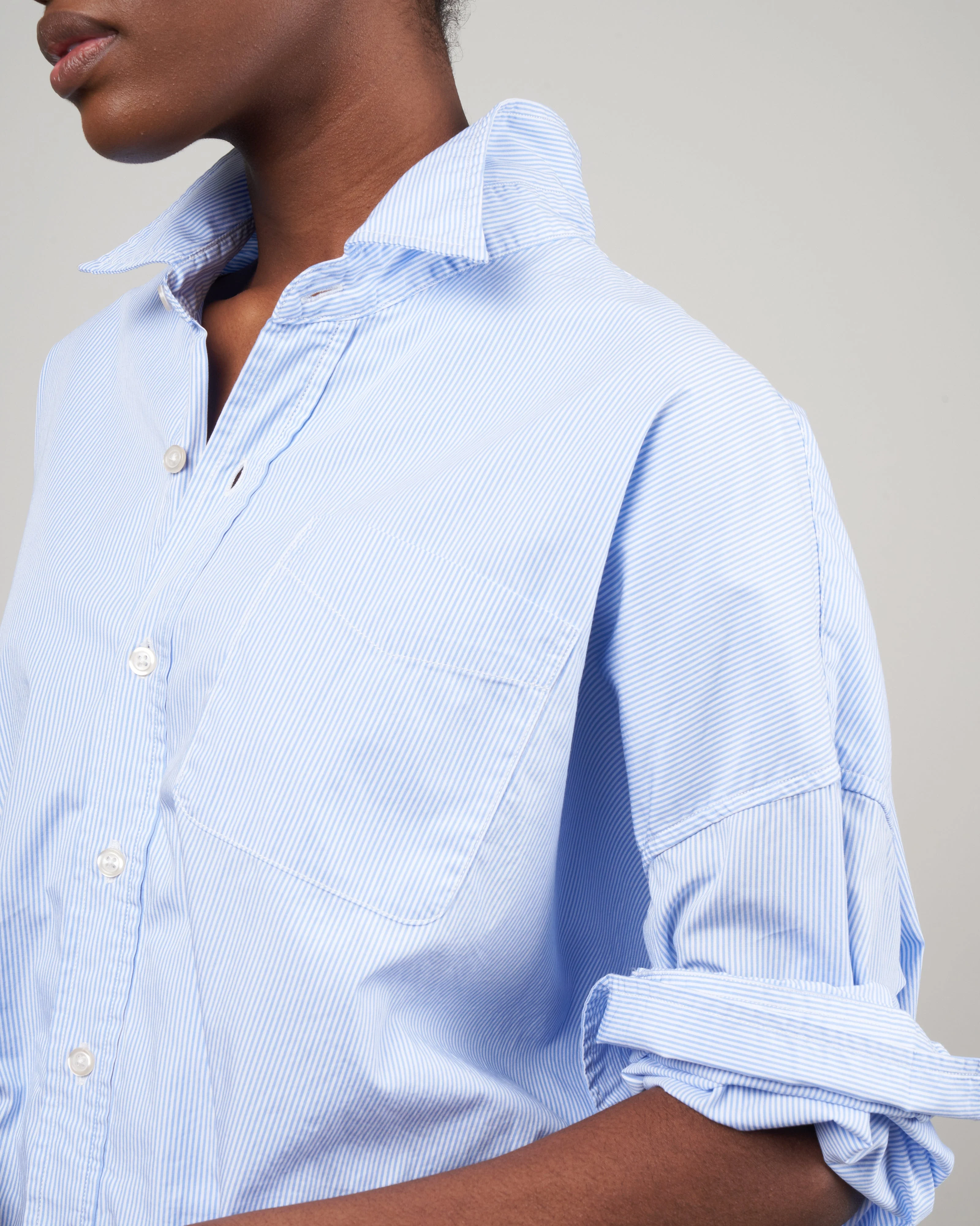 gathered hem shirt - light blue pinstripe - Image 5