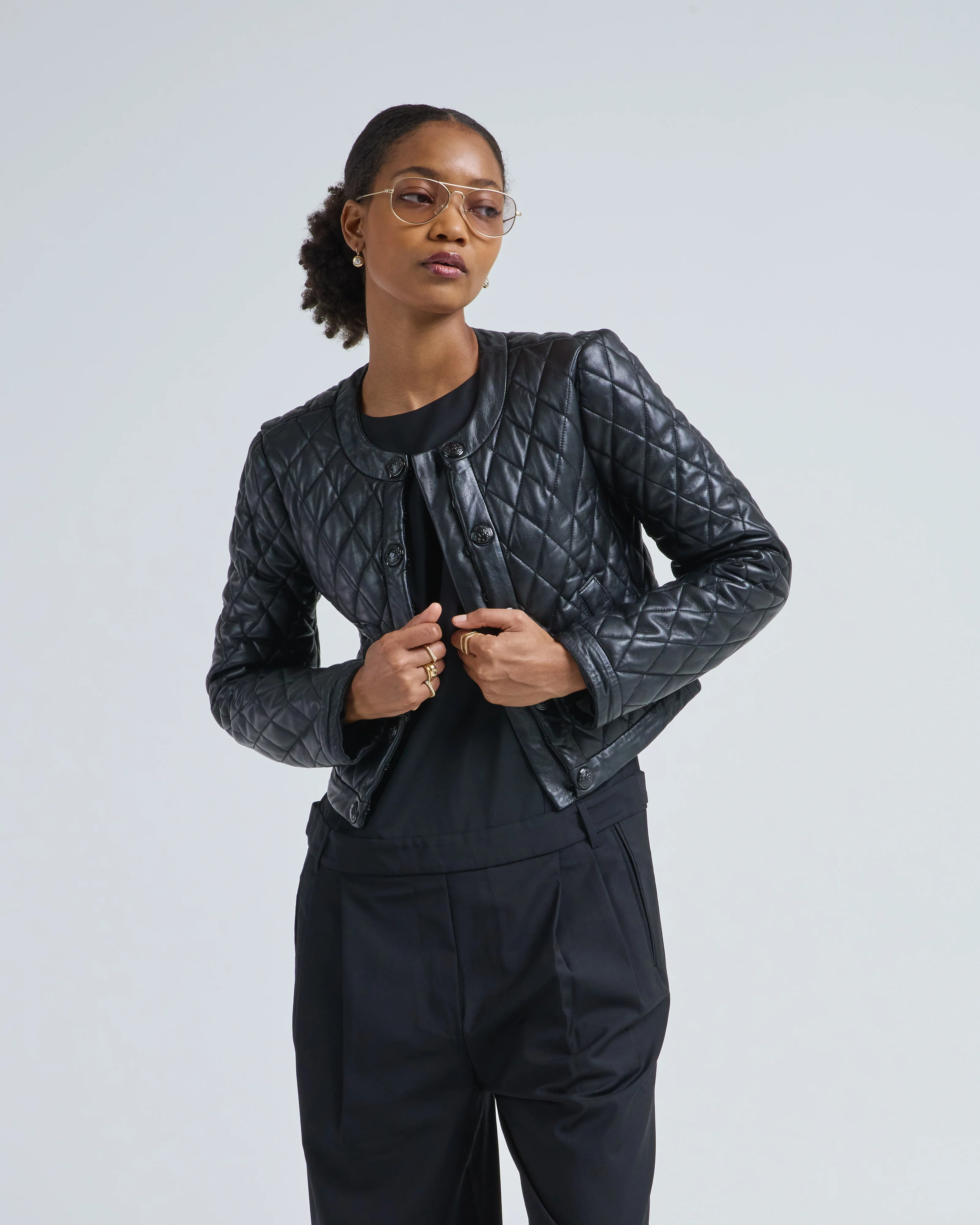hook front leather jacket - Image 2
