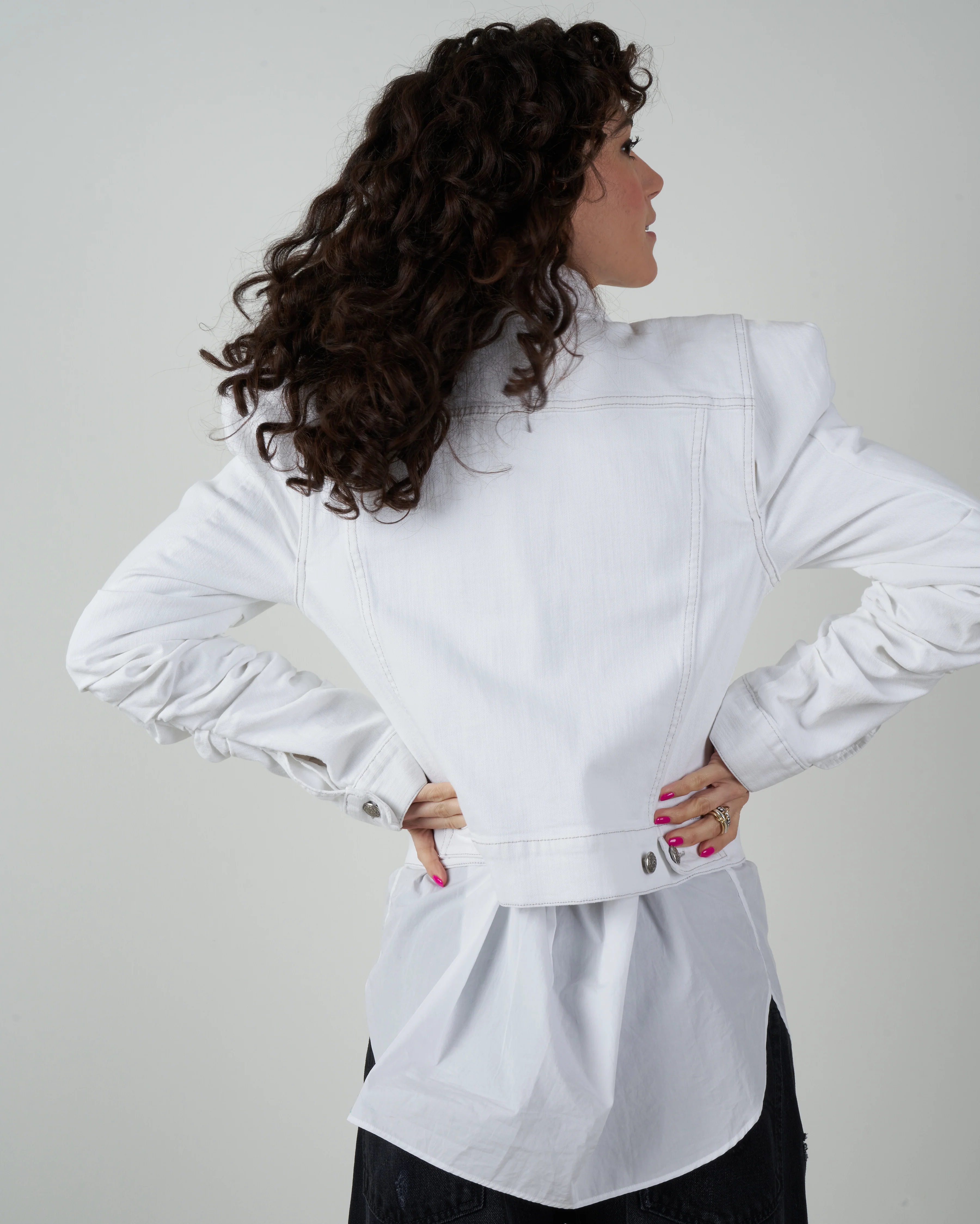 kelsey shirring denim jacket - white - Image 2