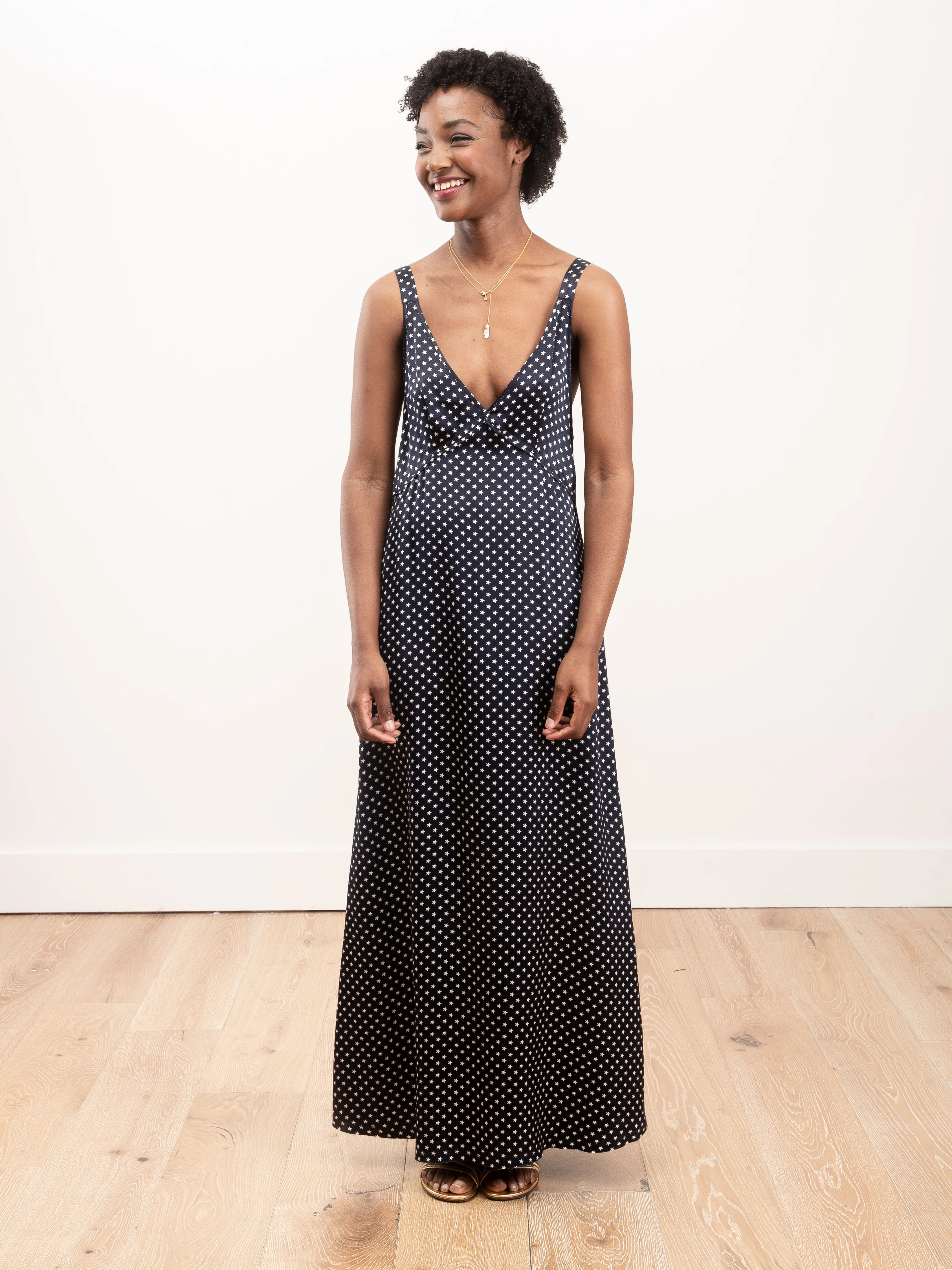 long wide slip dress - navy/leopard - Image 2