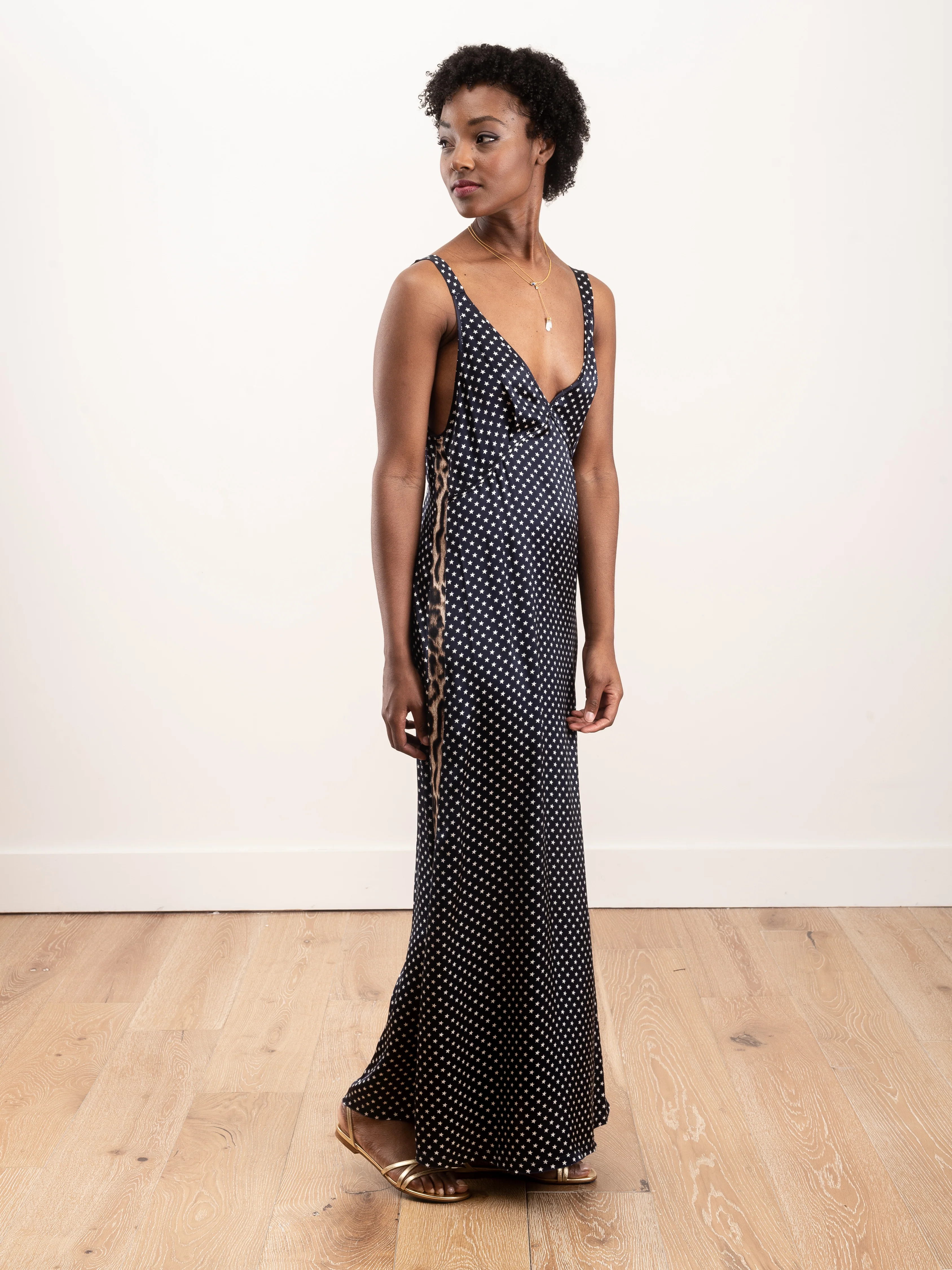 long wide slip dress - navy/leopard - Image 3