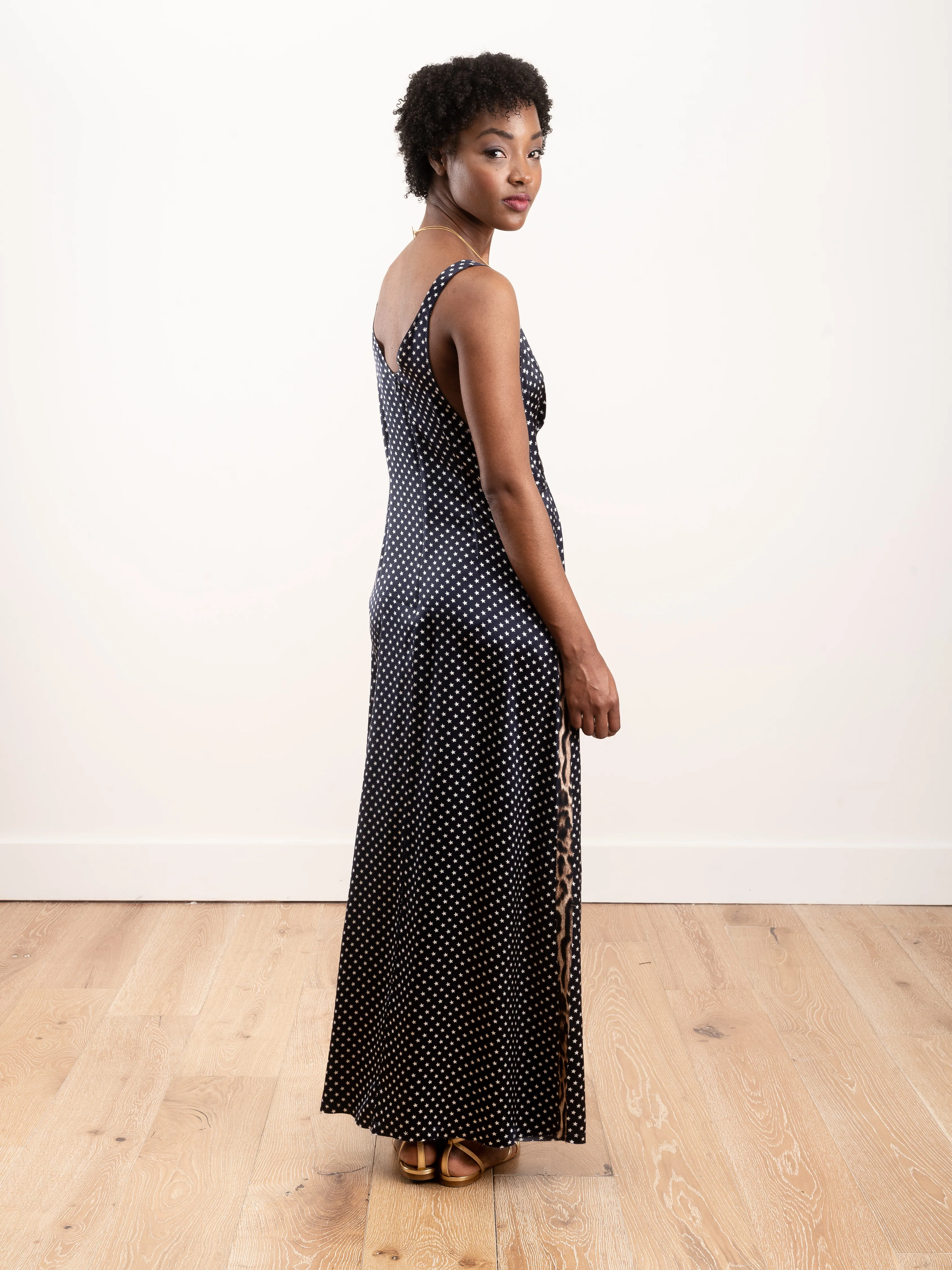 long wide slip dress - navy/leopard - Image 4