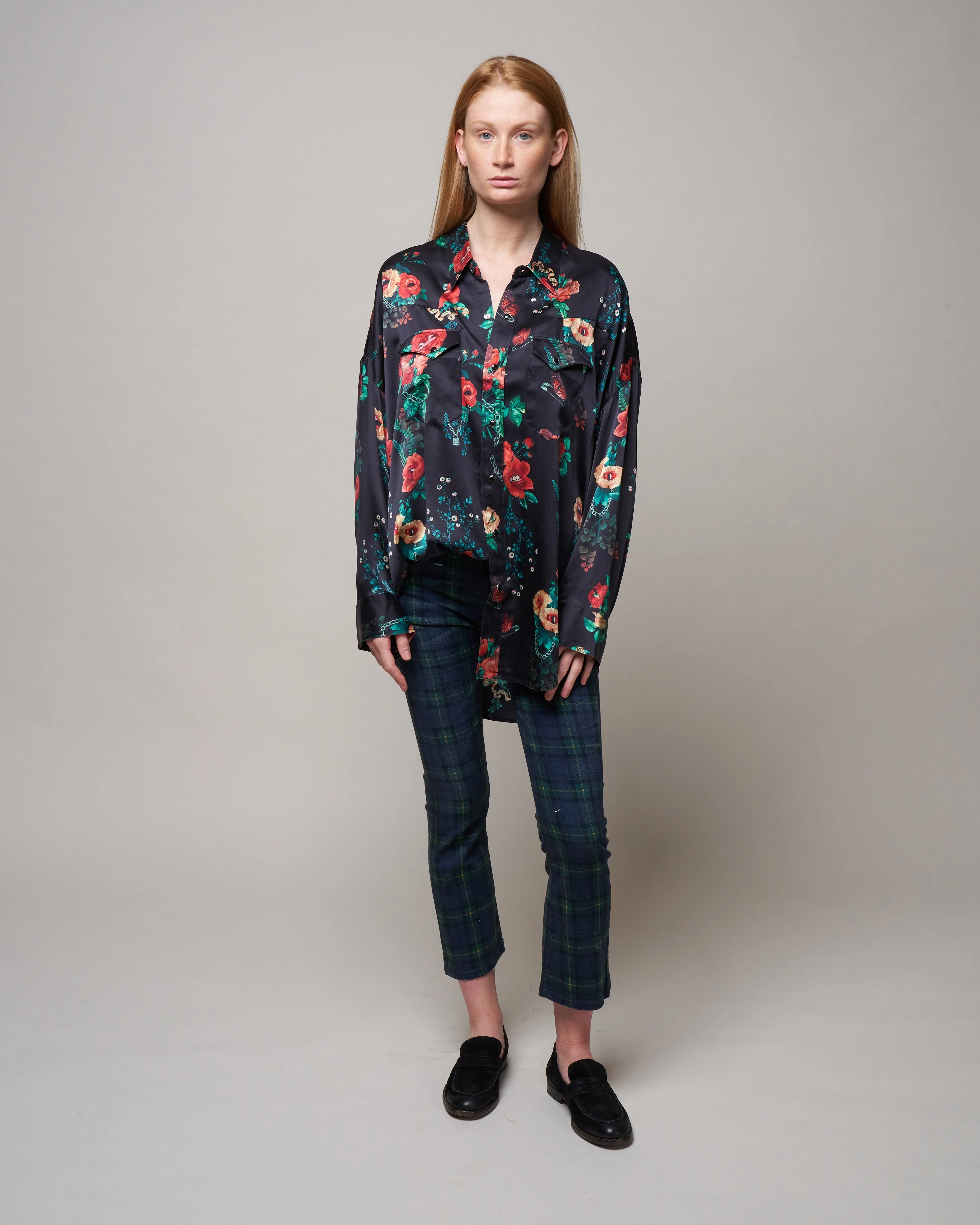 oversized cowboy shirt - black useless treasures print - Image 2