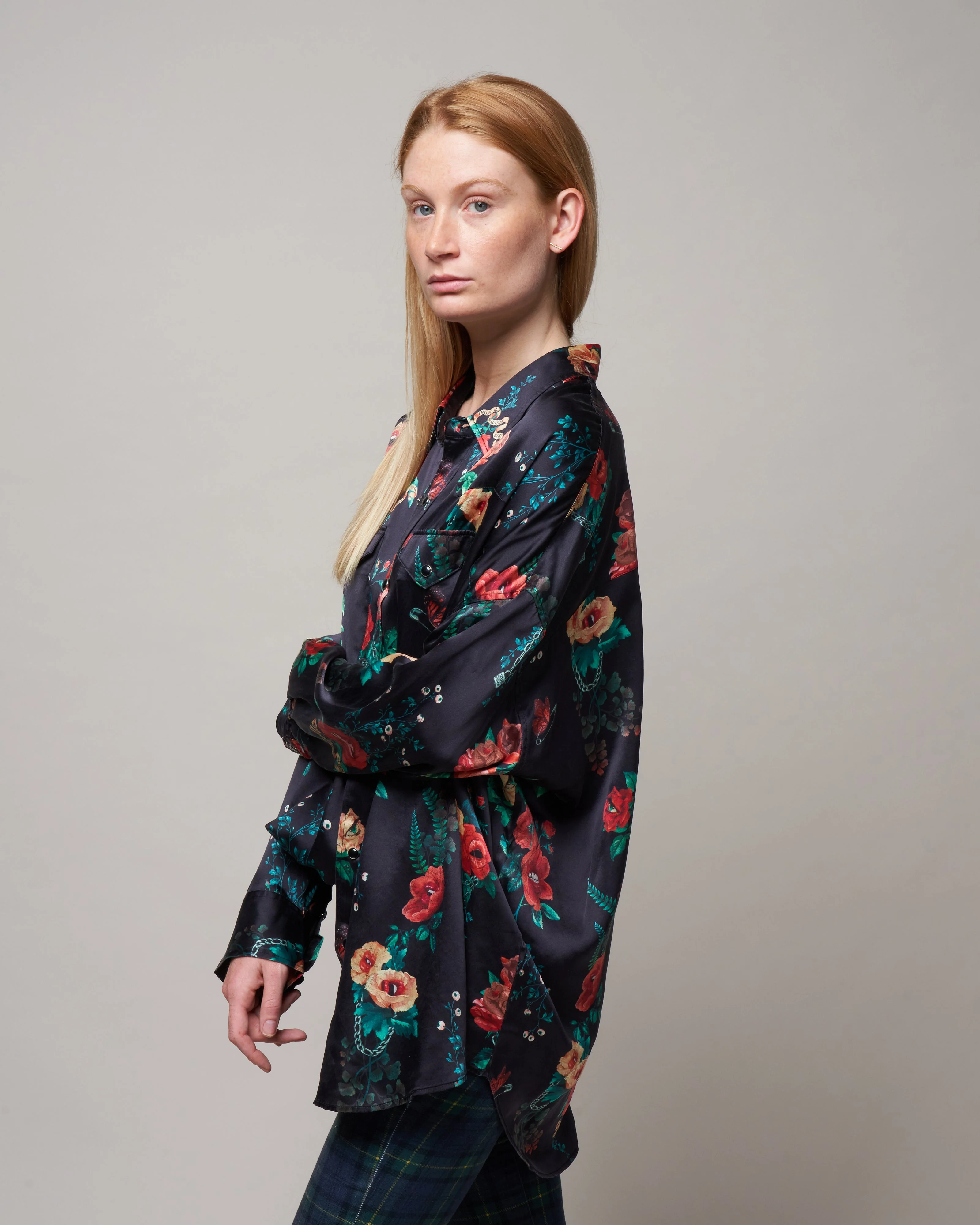 oversized cowboy shirt - black useless treasures print - Image 3