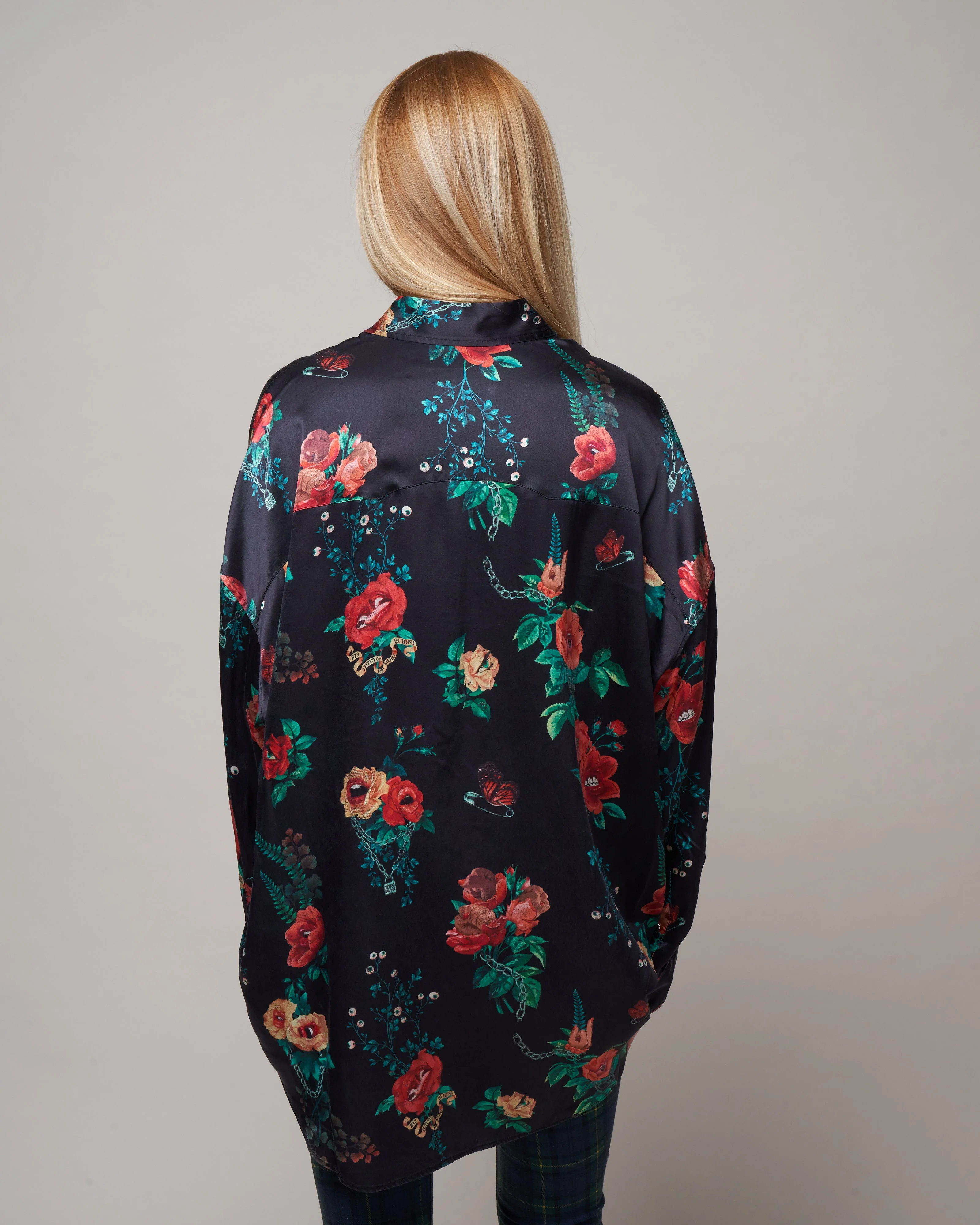 oversized cowboy shirt - black useless treasures print - Image 4