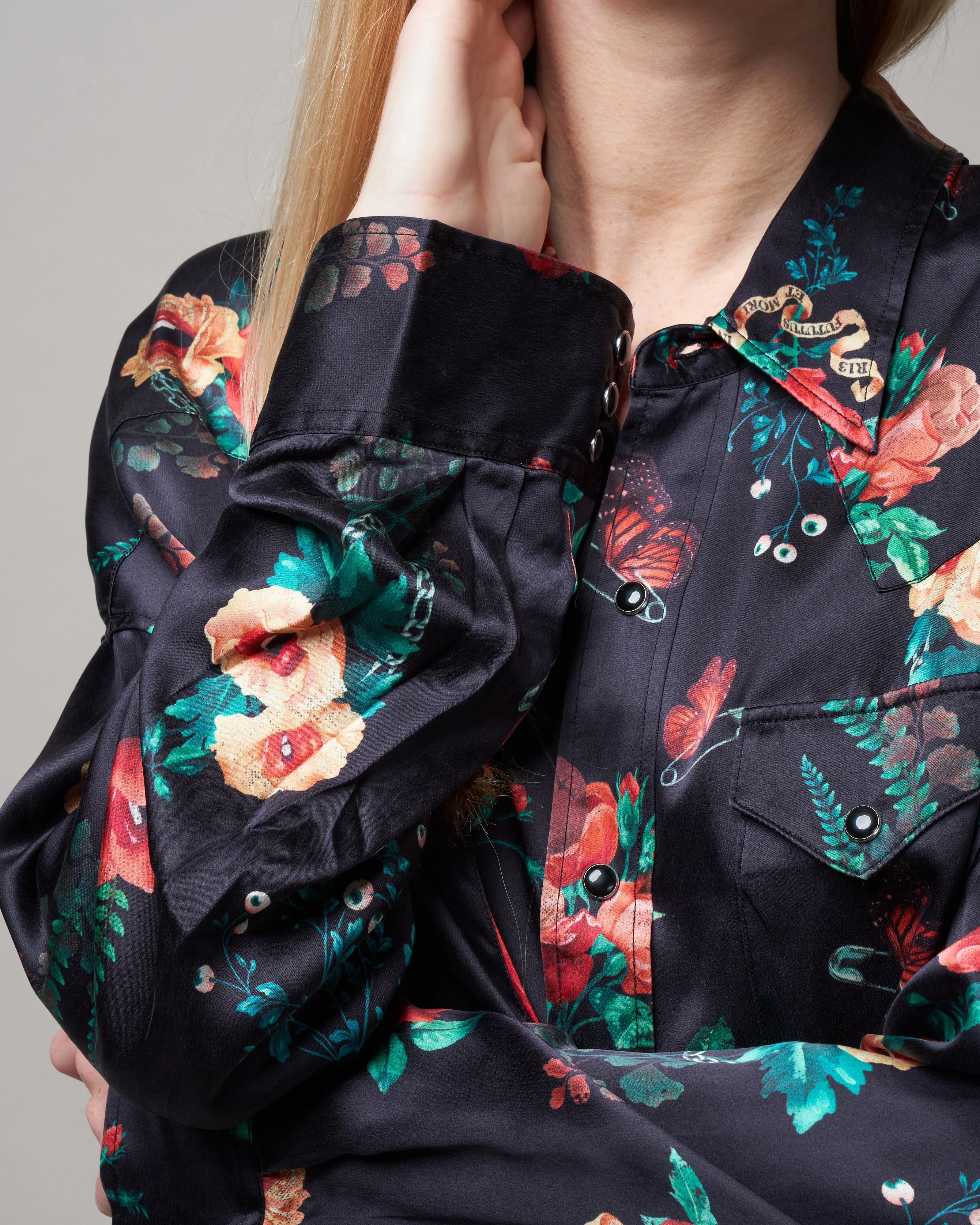 oversized cowboy shirt - black useless treasures print - Image 5