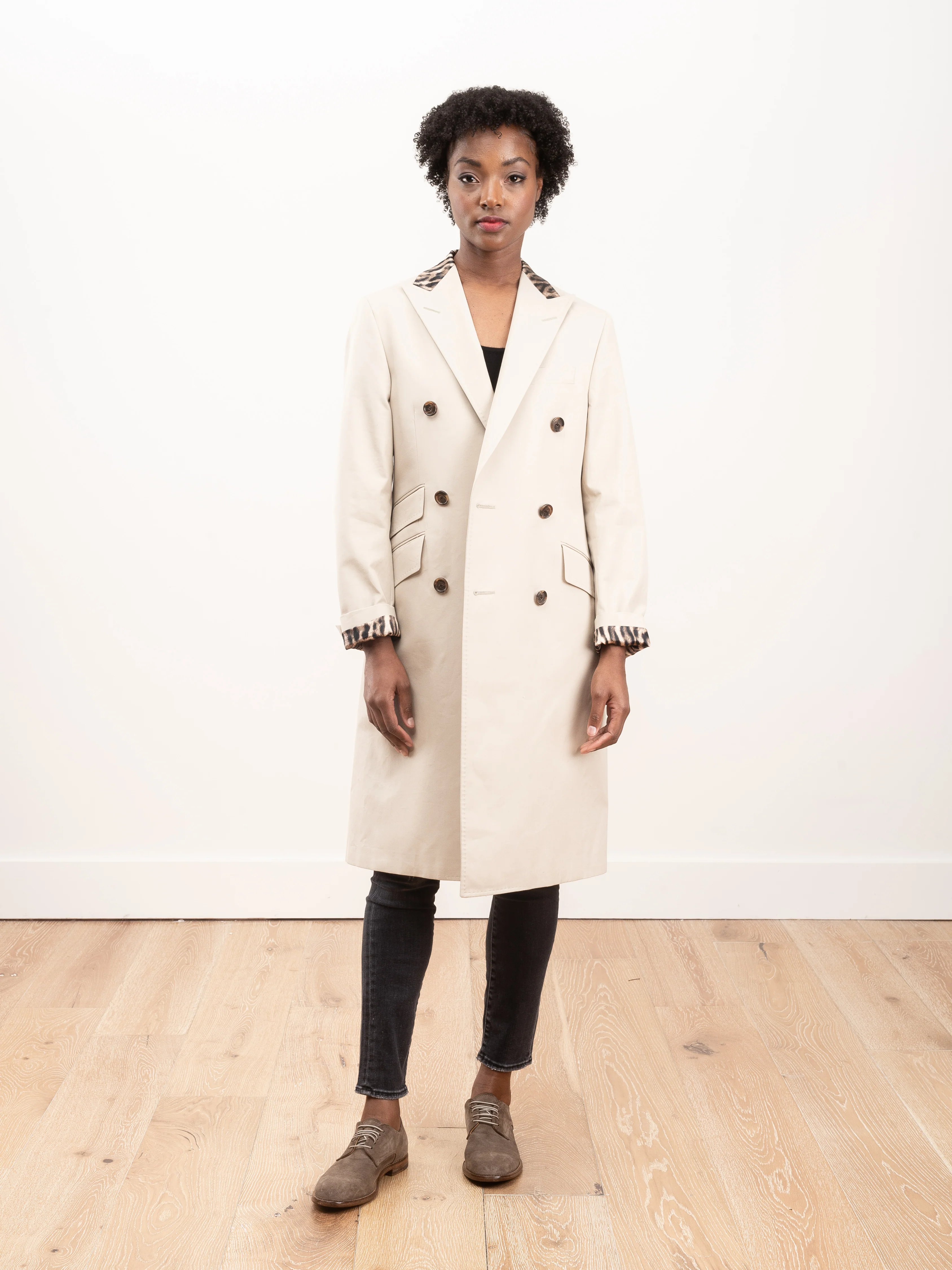 peak lapel coat - stone w/ leopard - Image 2