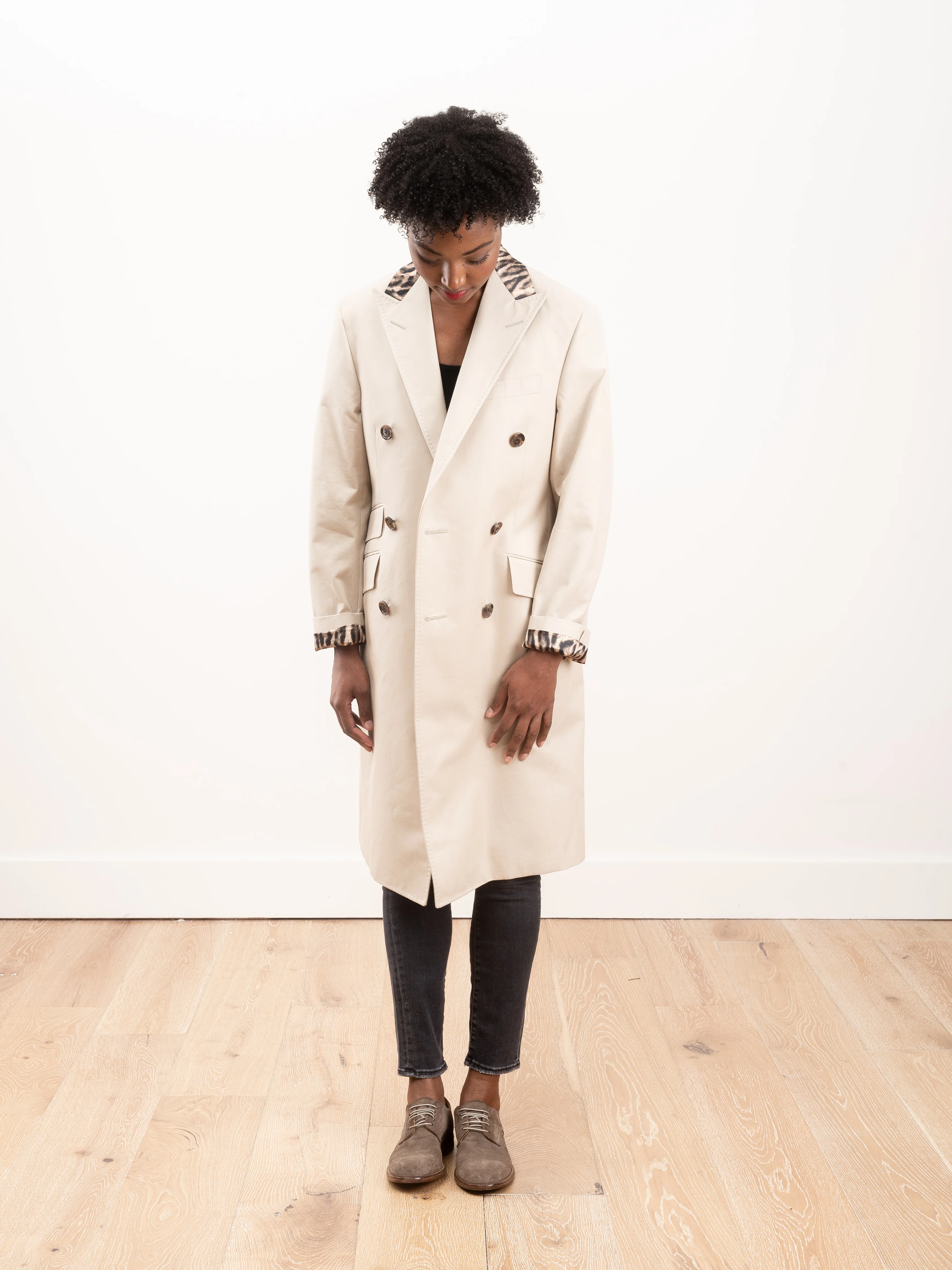 peak lapel coat - stone w/ leopard - Image 3