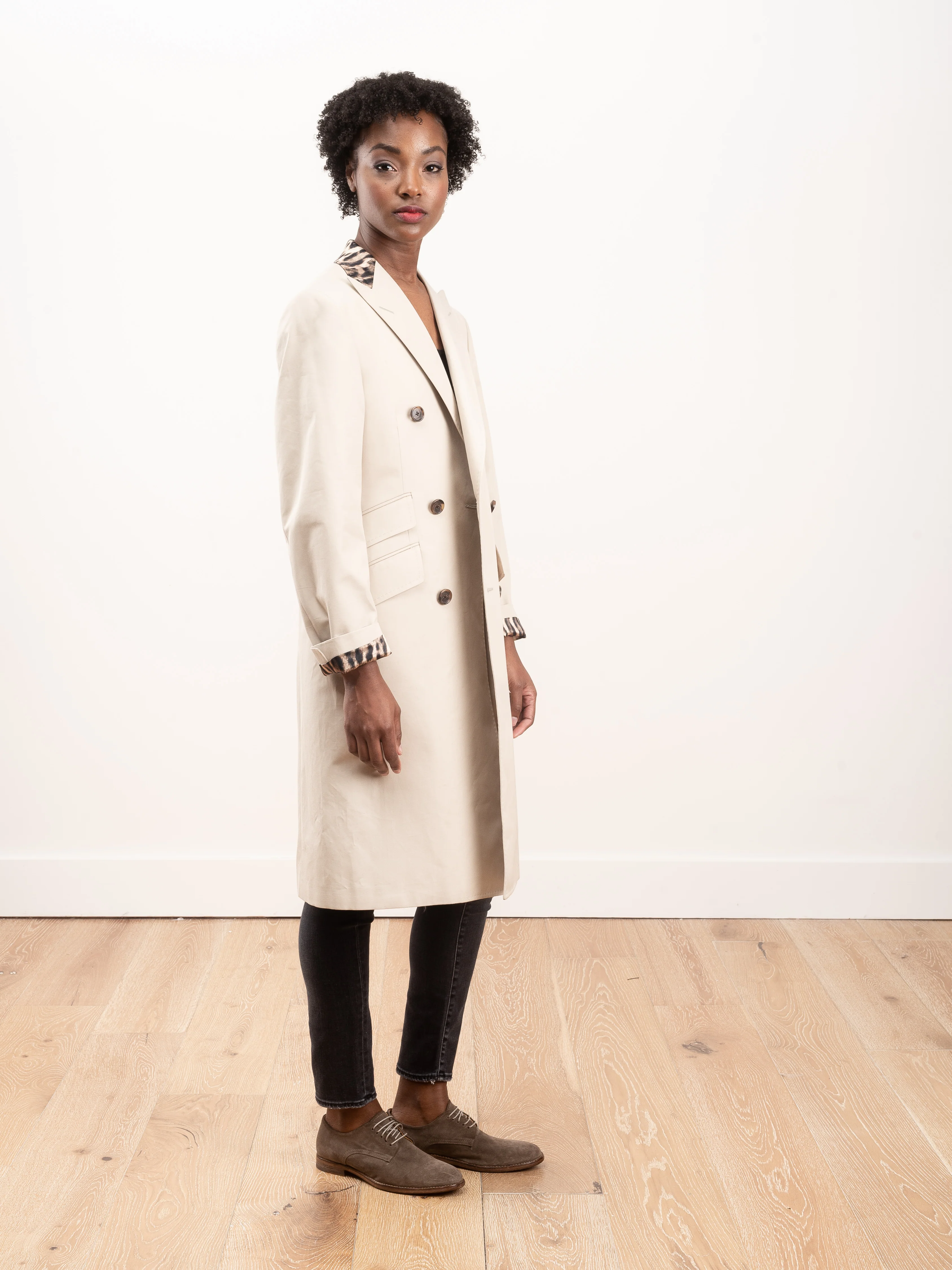 peak lapel coat - stone w/ leopard - Image 4