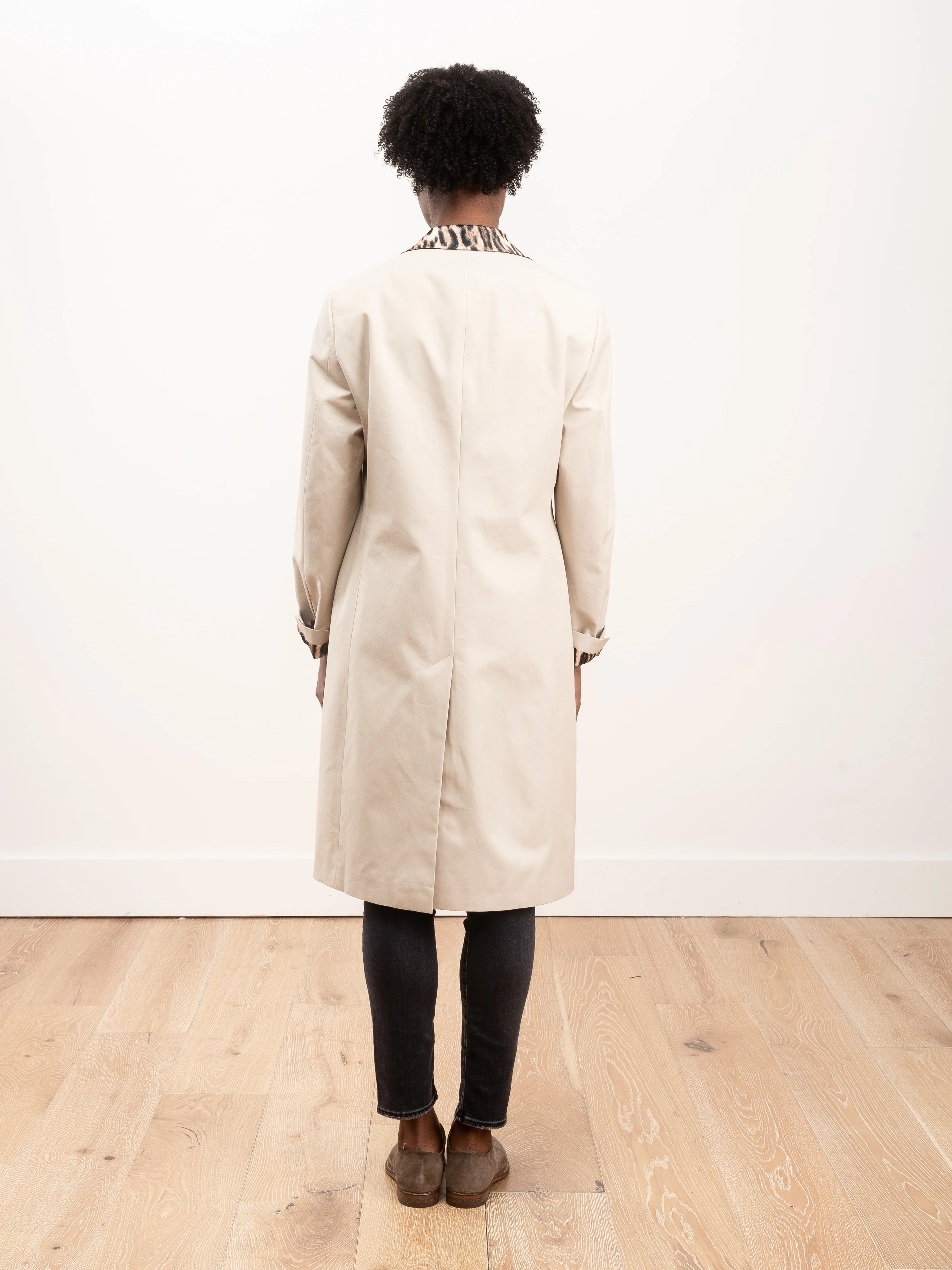 peak lapel coat - stone w/ leopard - Image 5
