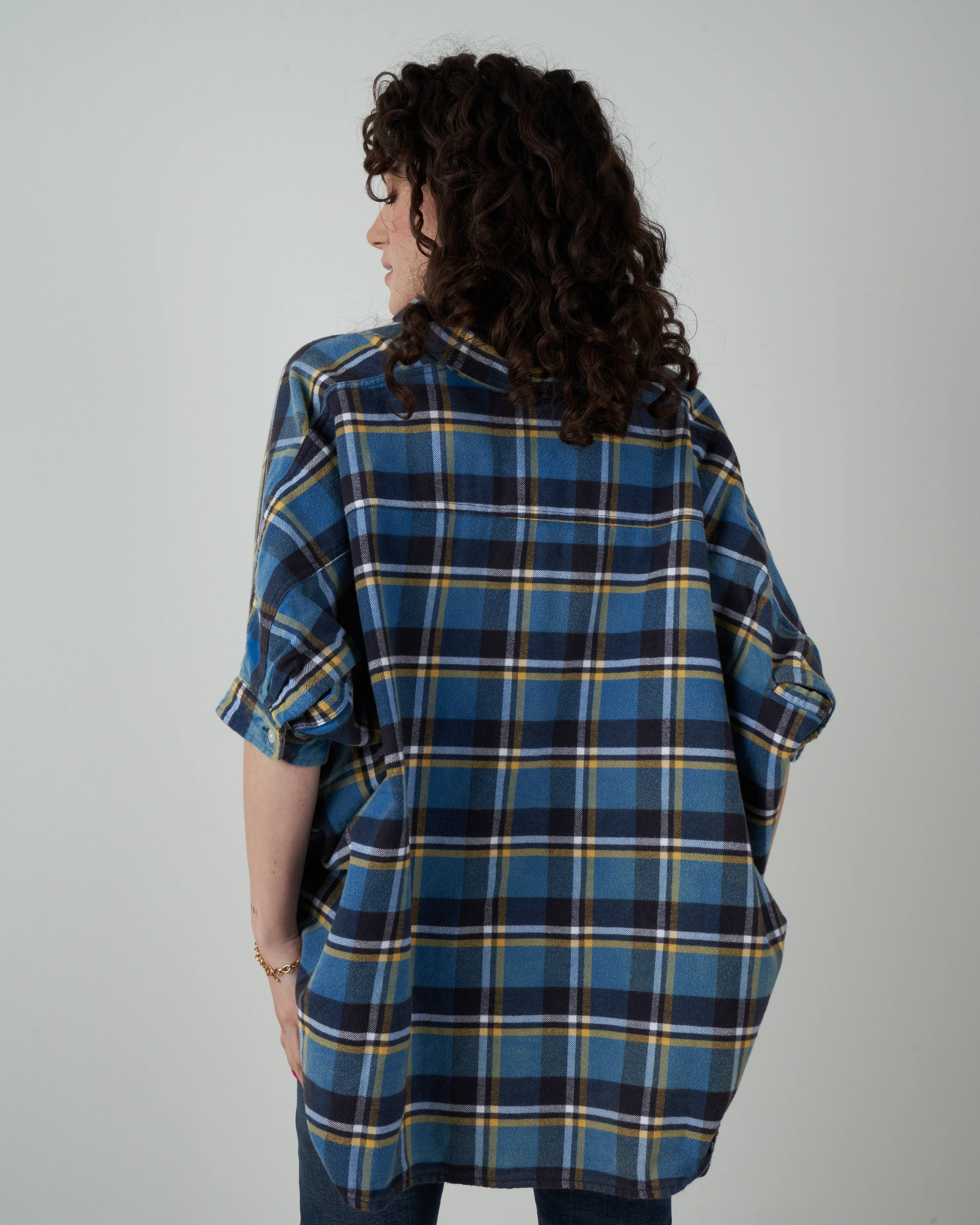 plaid oversized boxy shirt - blue plaid - Image 2