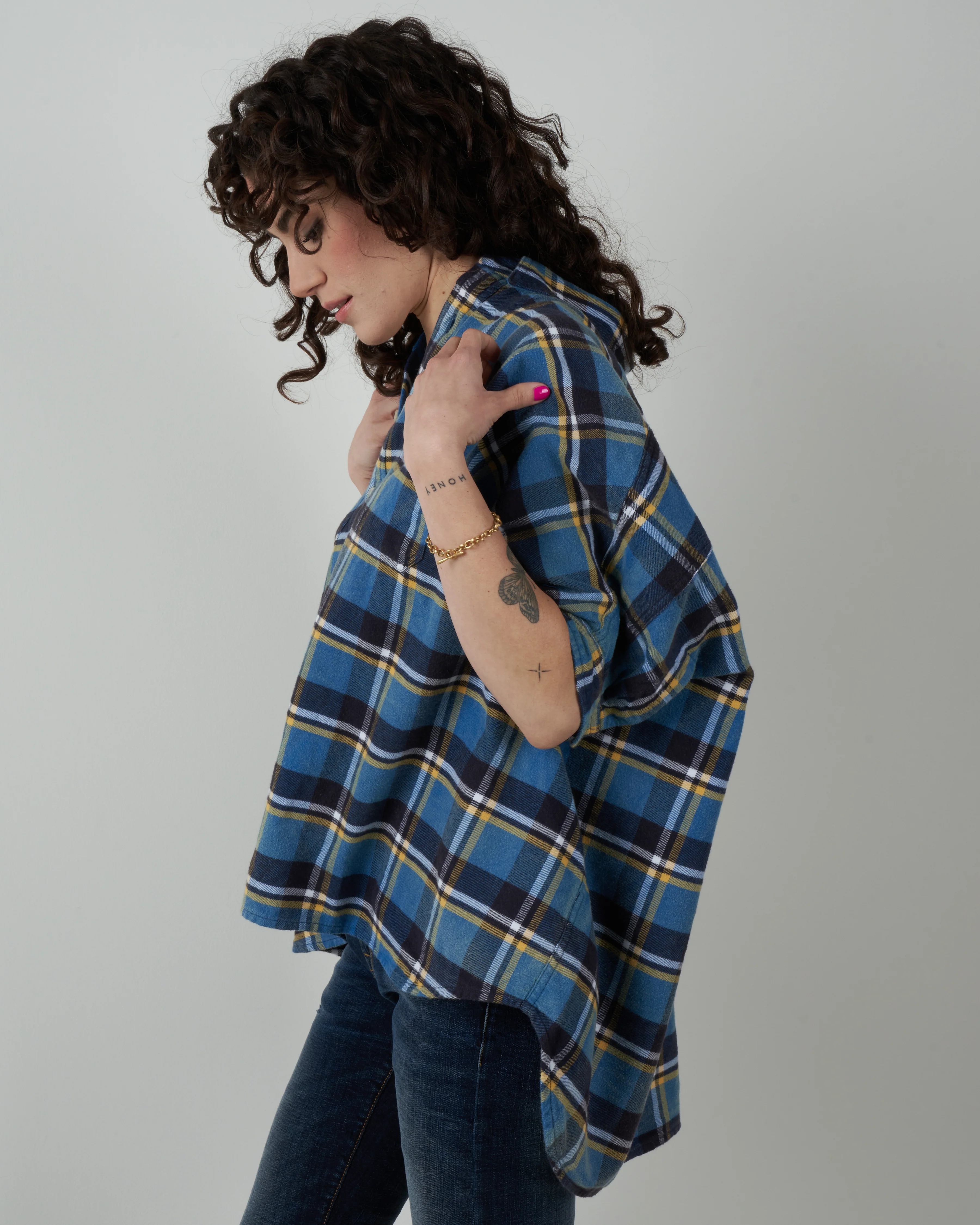 plaid oversized boxy shirt - blue plaid - Image 3