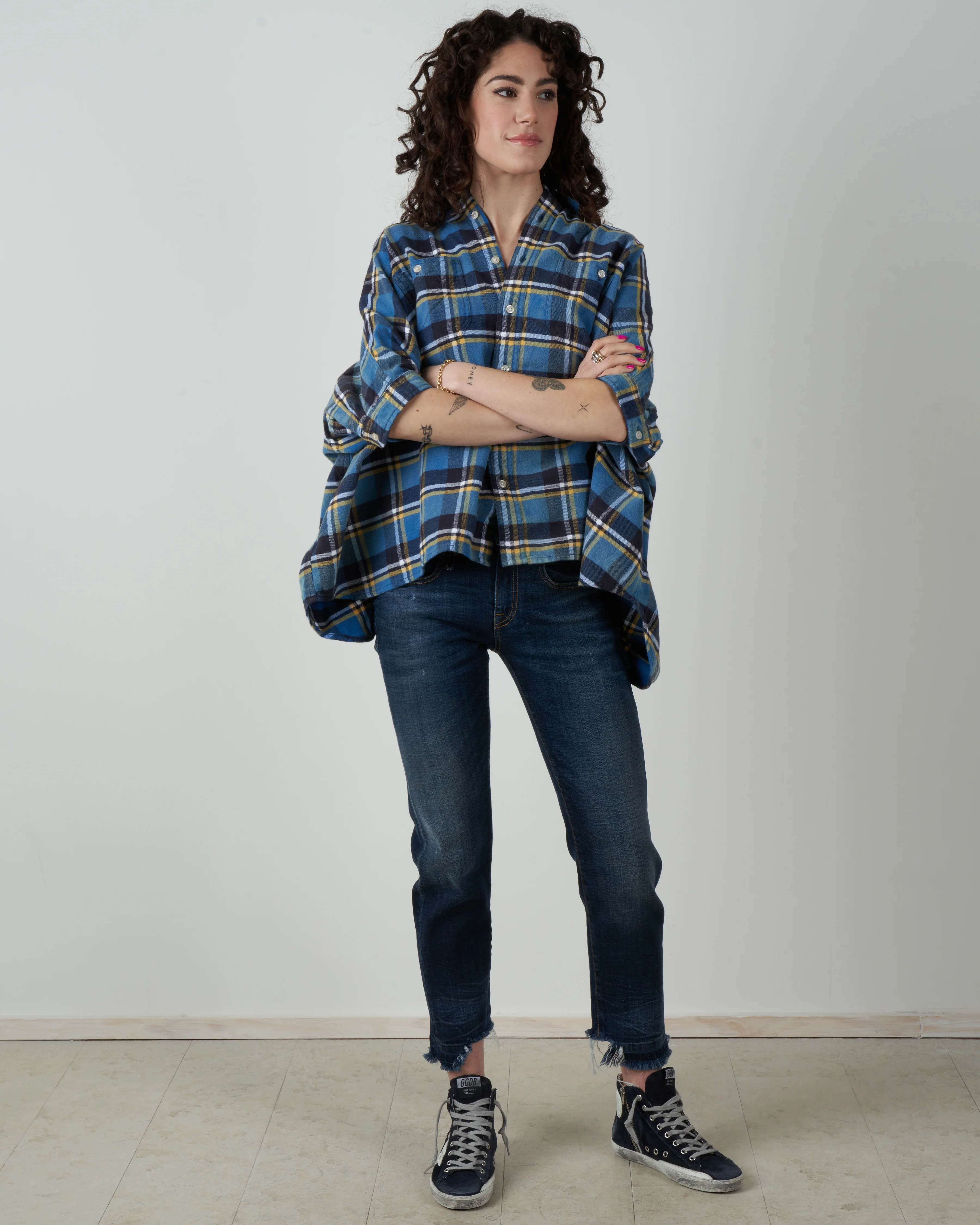 plaid oversized boxy shirt - blue plaid - Image 4