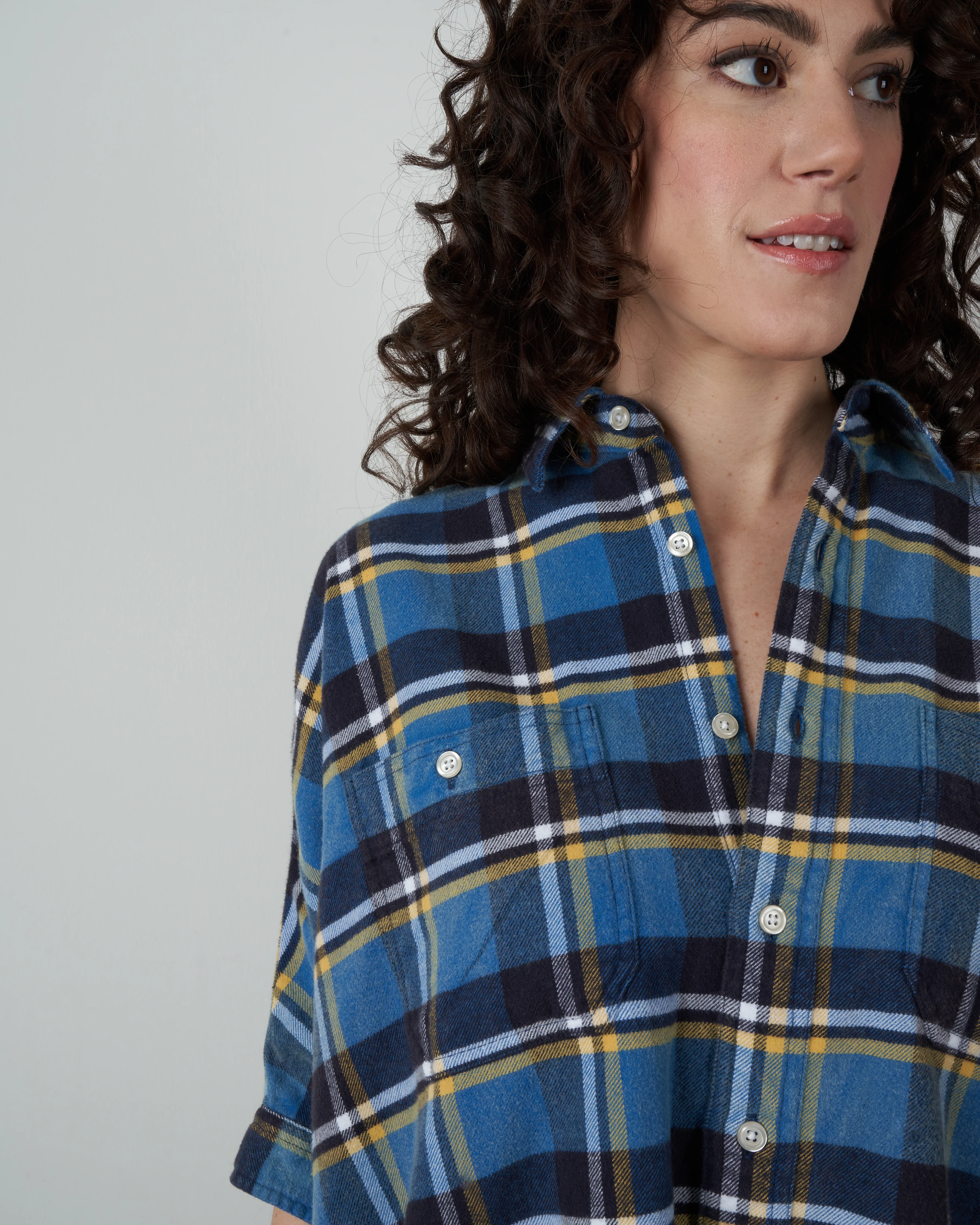plaid oversized boxy shirt - blue plaid - Image 5