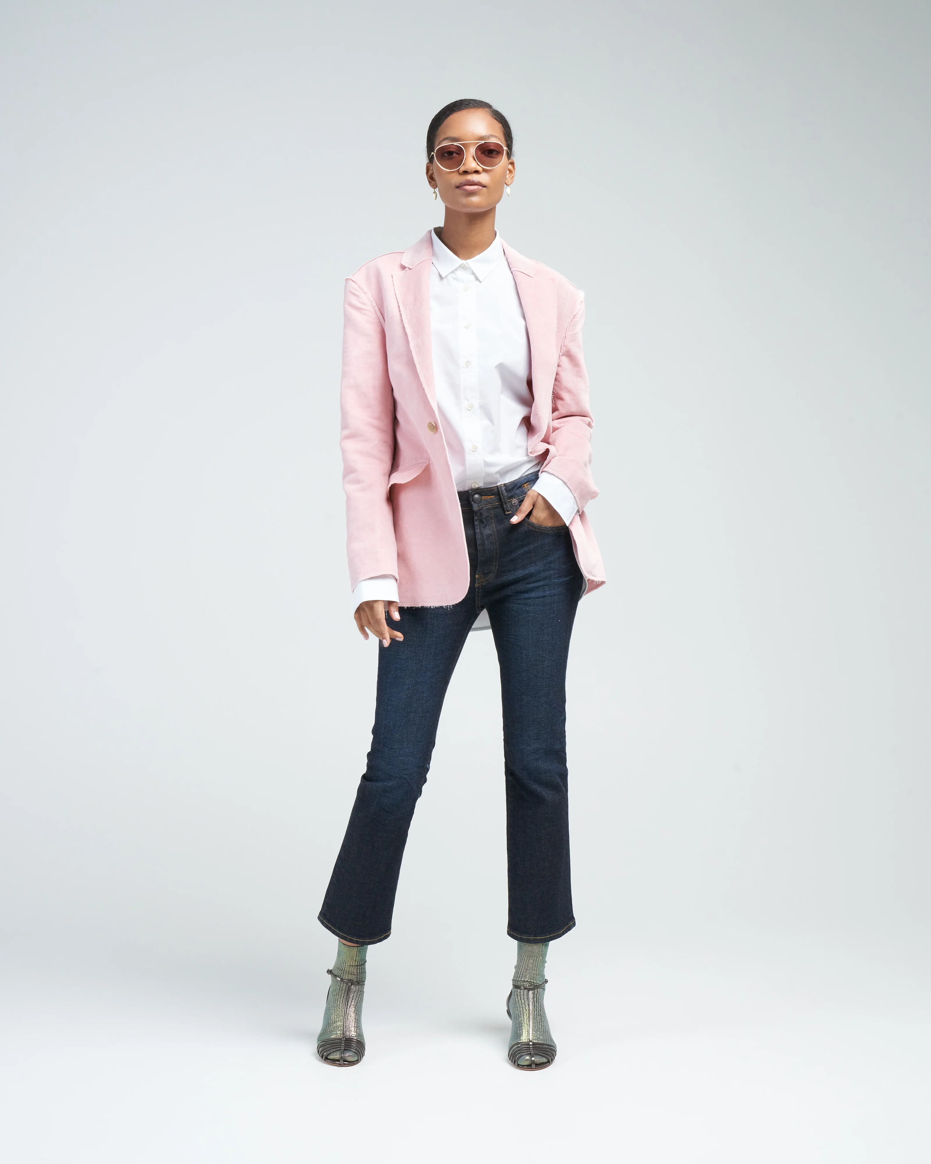 shrunken raw cut blazer - pink washed velvet - Image 2