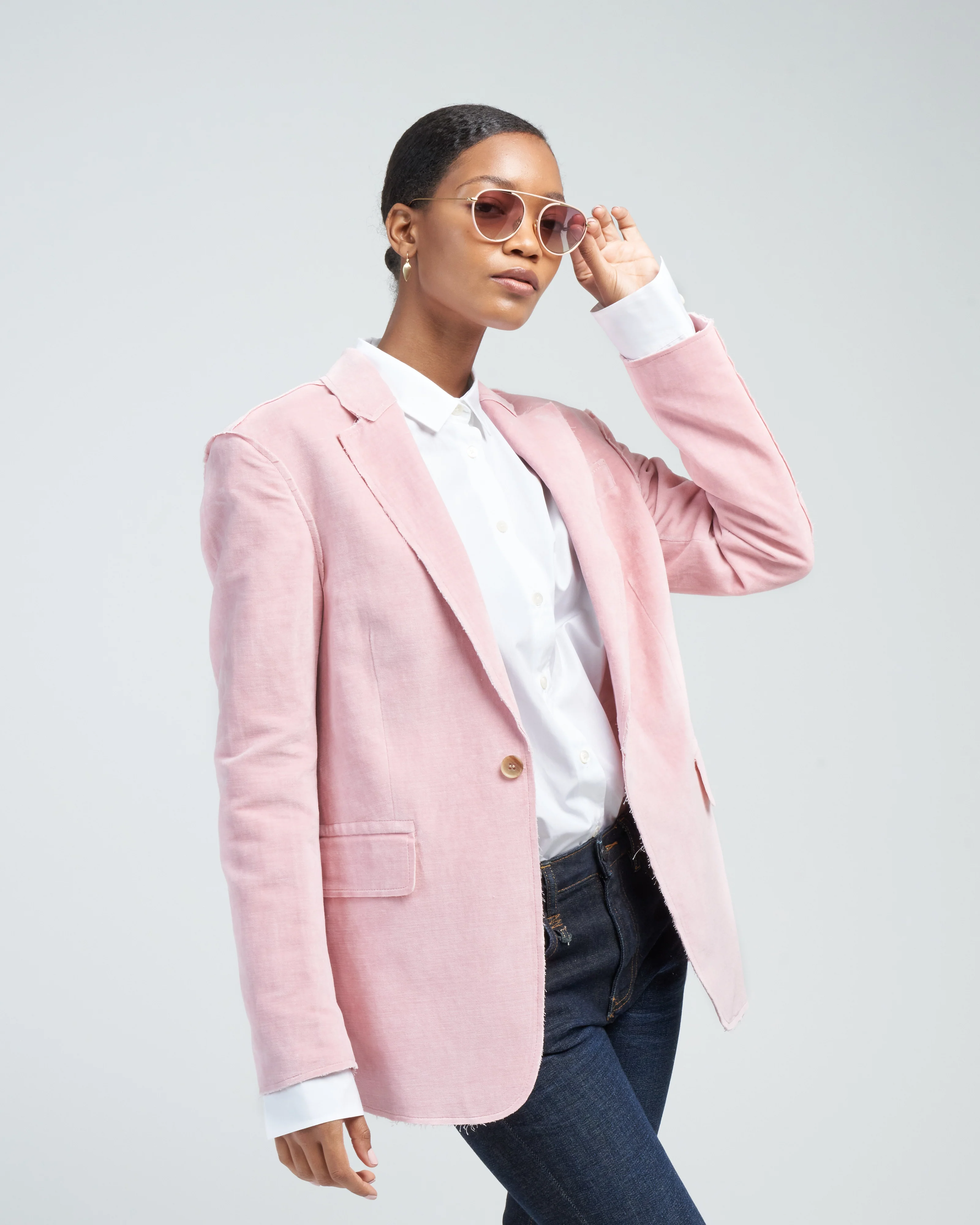 shrunken raw cut blazer - pink washed velvet - Image 3
