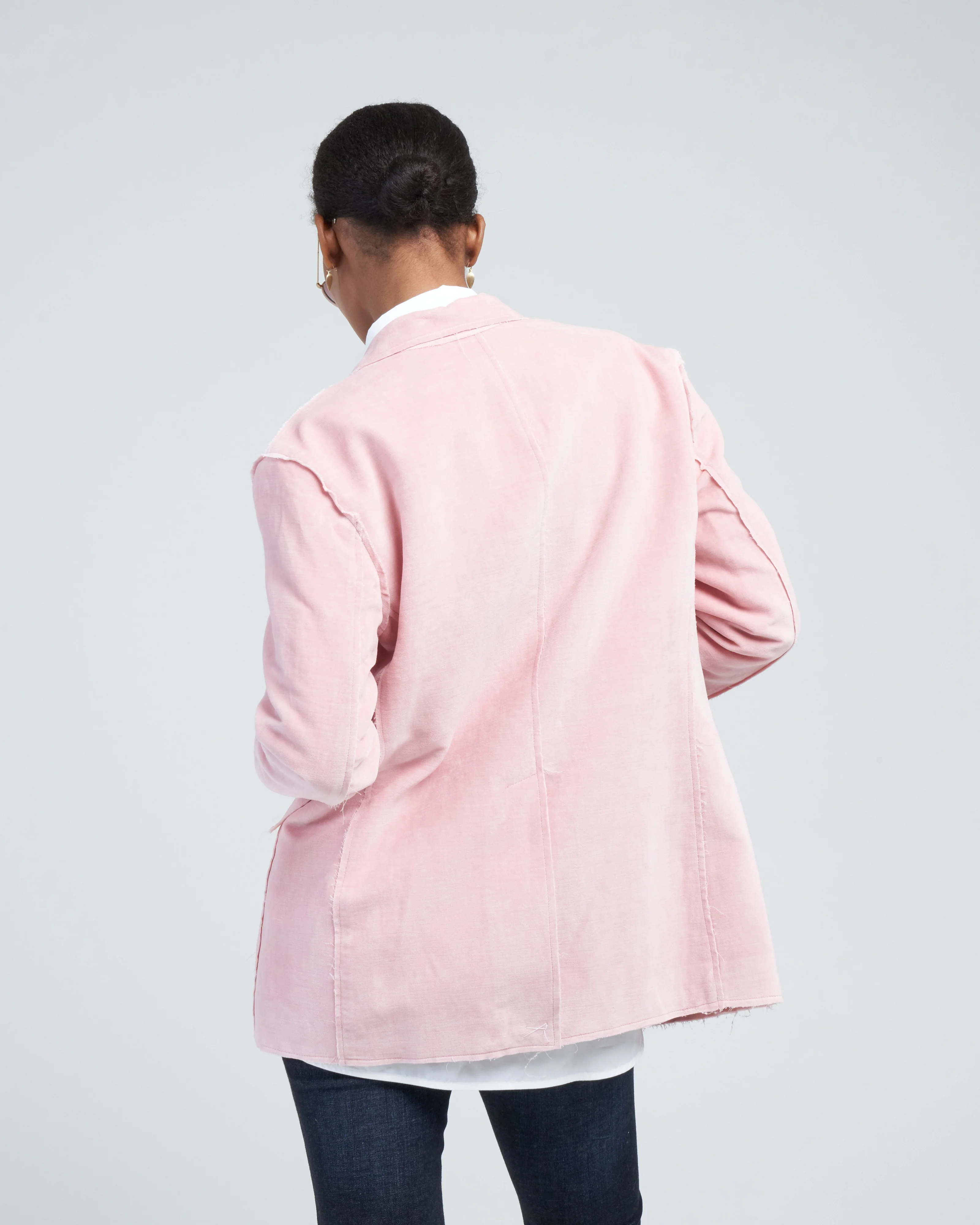 shrunken raw cut blazer - pink washed velvet - Image 4
