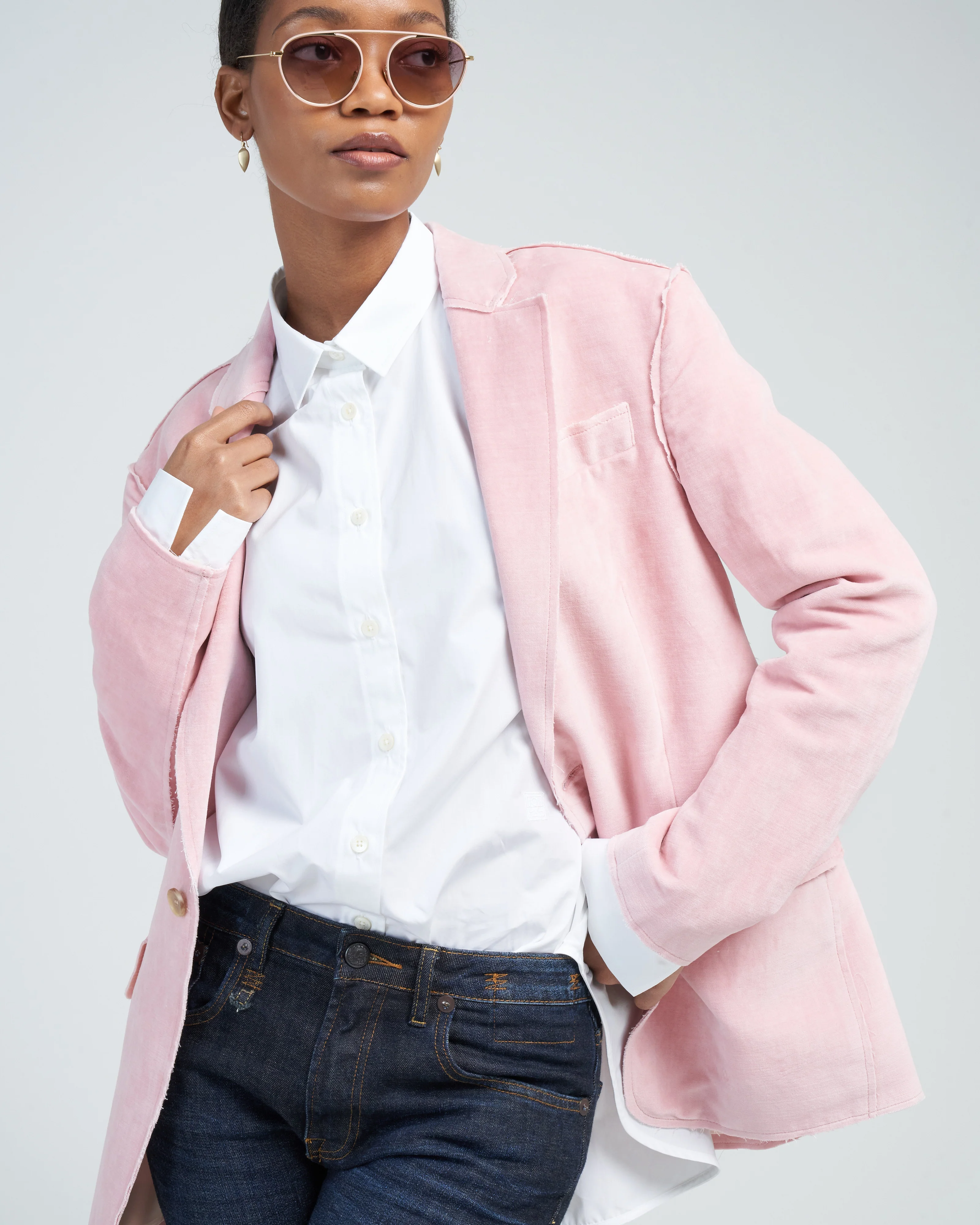 shrunken raw cut blazer - pink washed velvet - Image 5