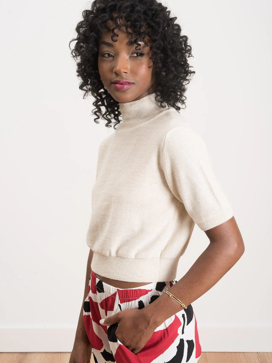 cropped tee sweater- ivory - Image 2