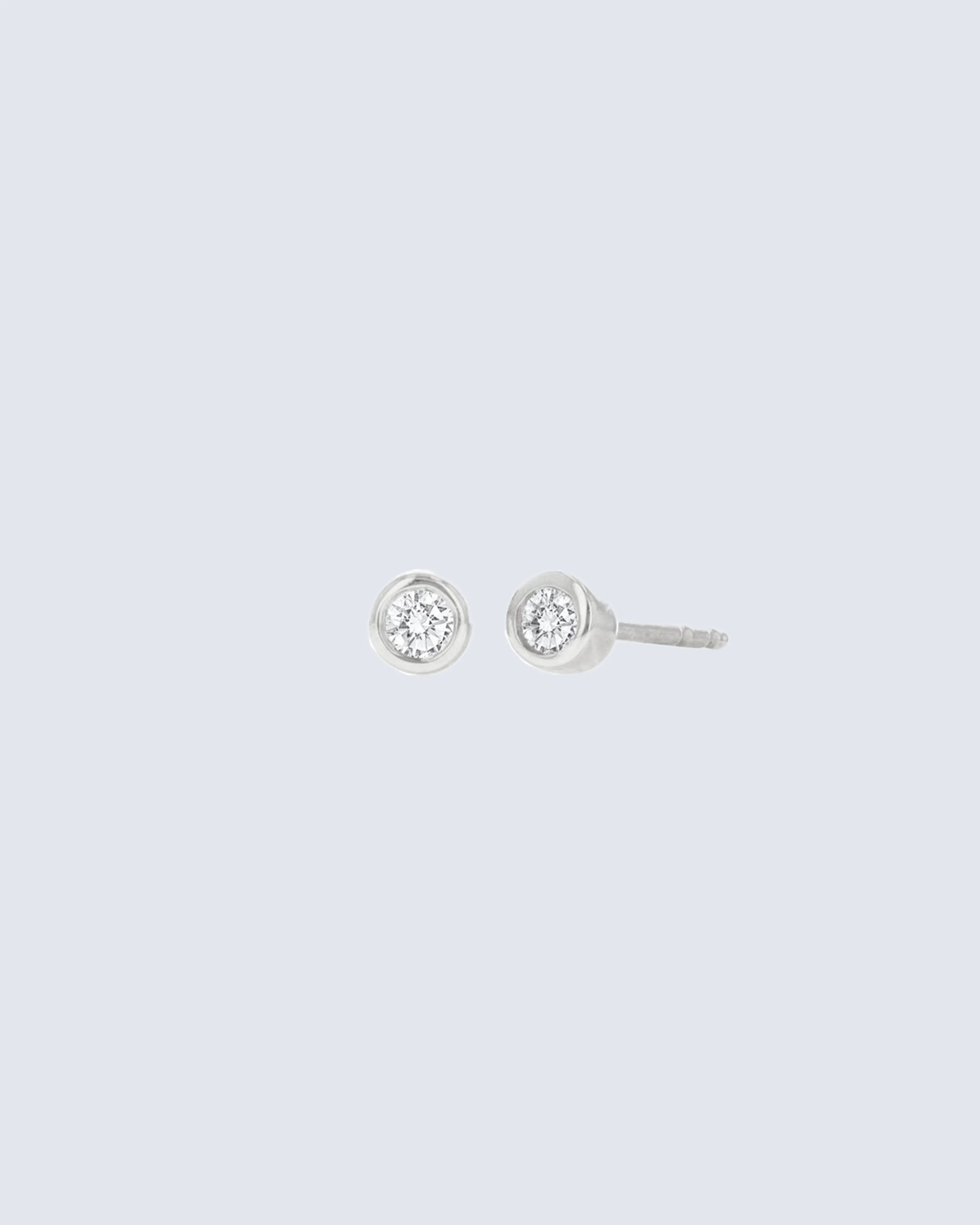 14k white gold mini diamond bezel stud earrings