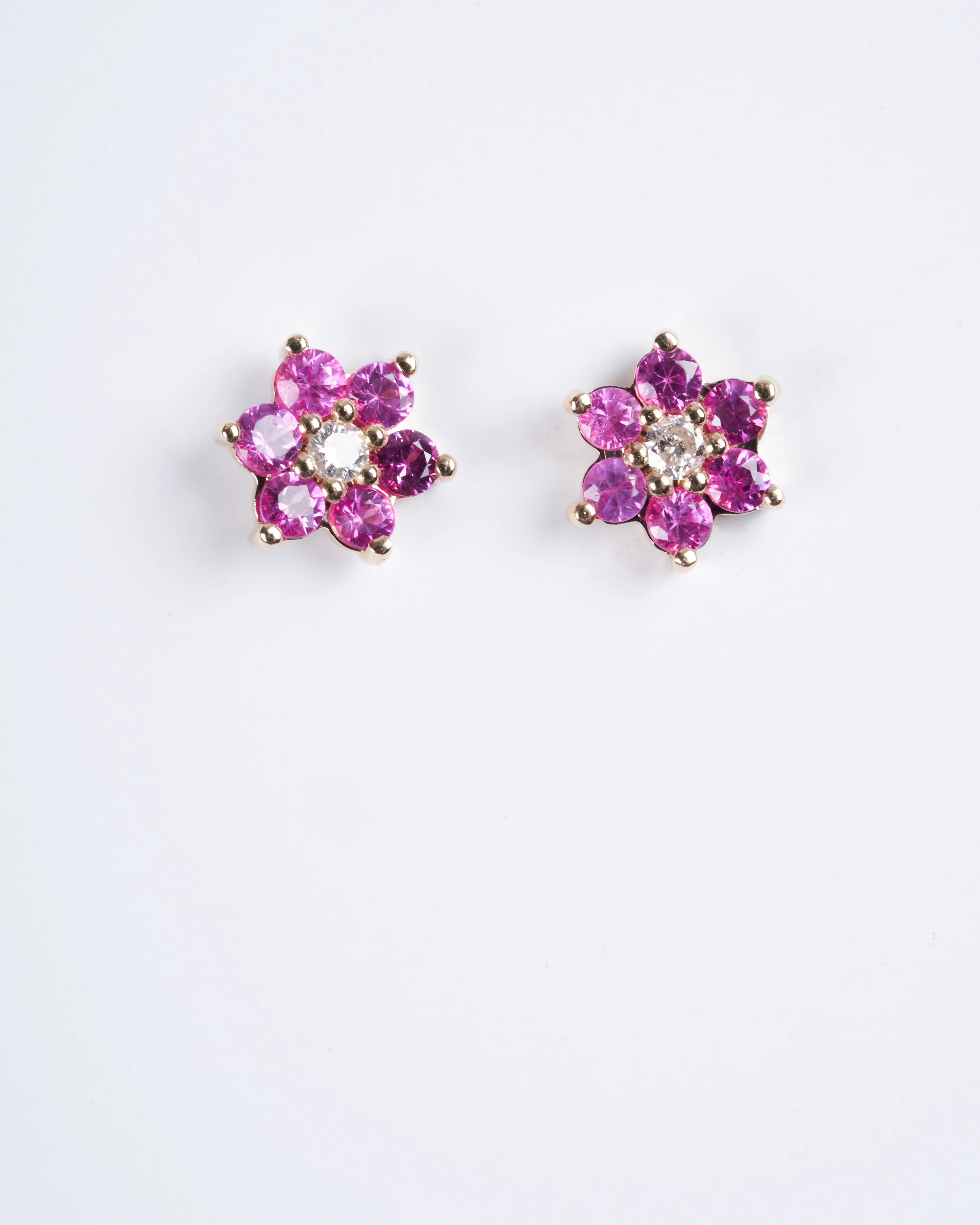 pink sapphire and diamond cluster stud earrings - gold - Image 2