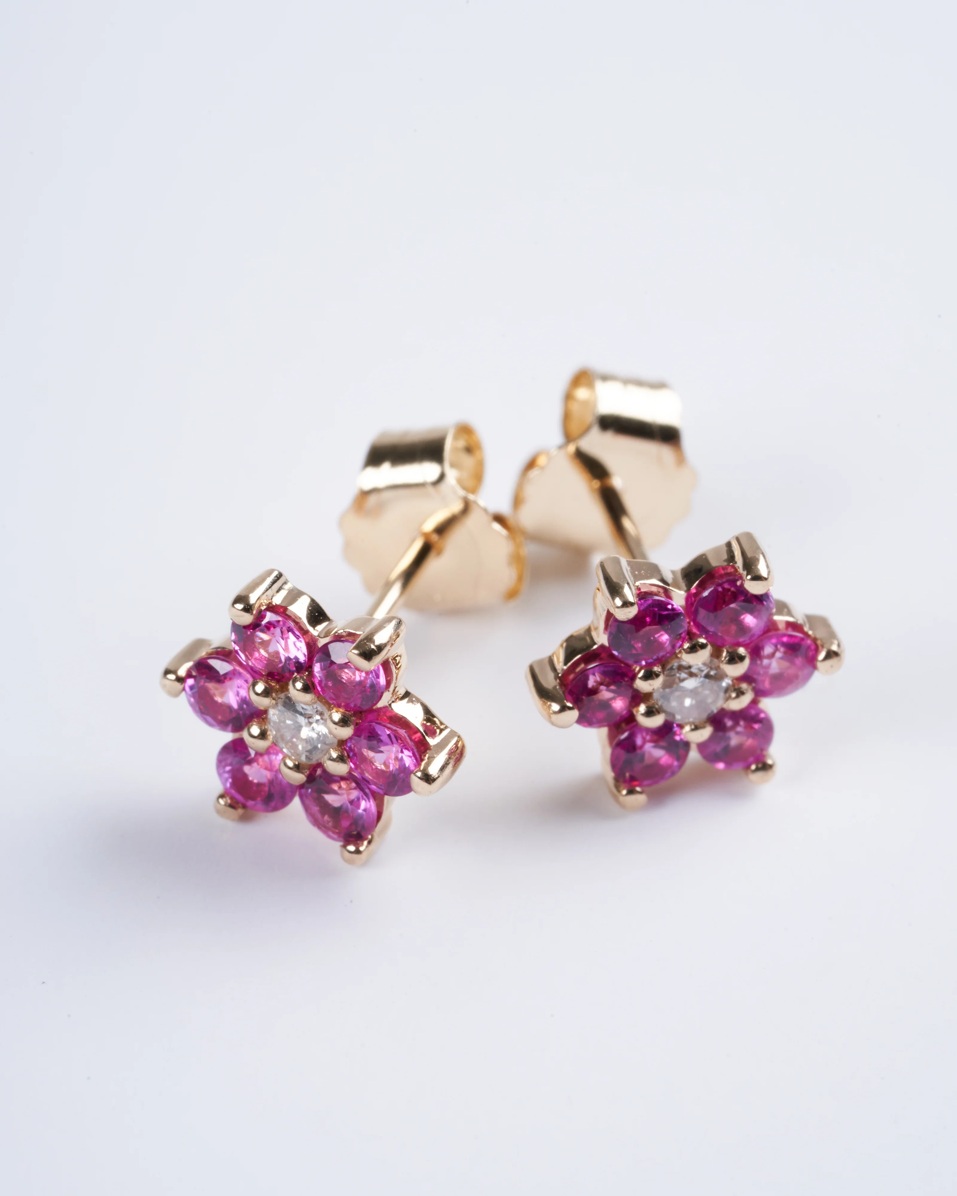 pink sapphire and diamond cluster stud earrings - gold - Image 3