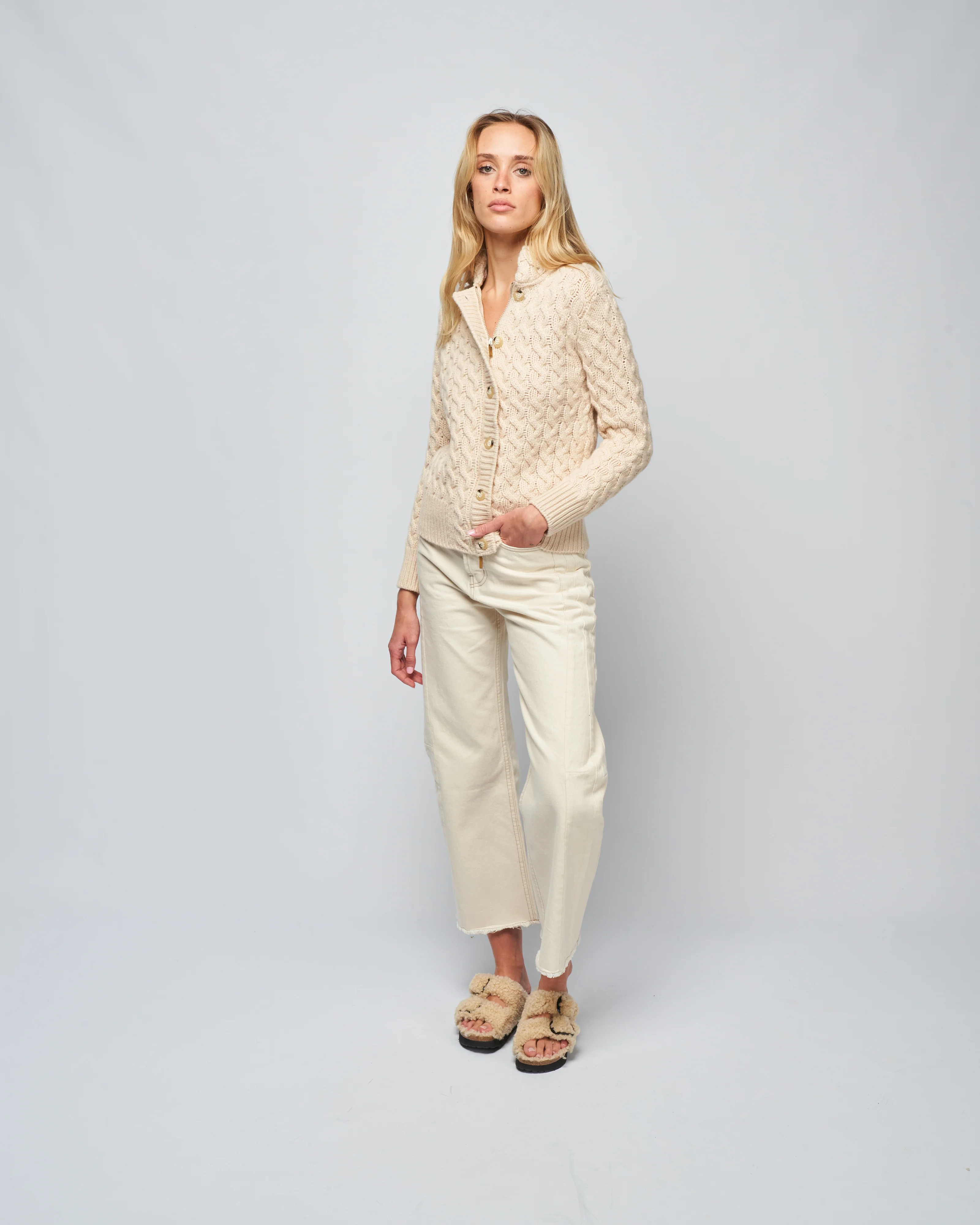 cashmere zipped cardigan - cream - Image 2