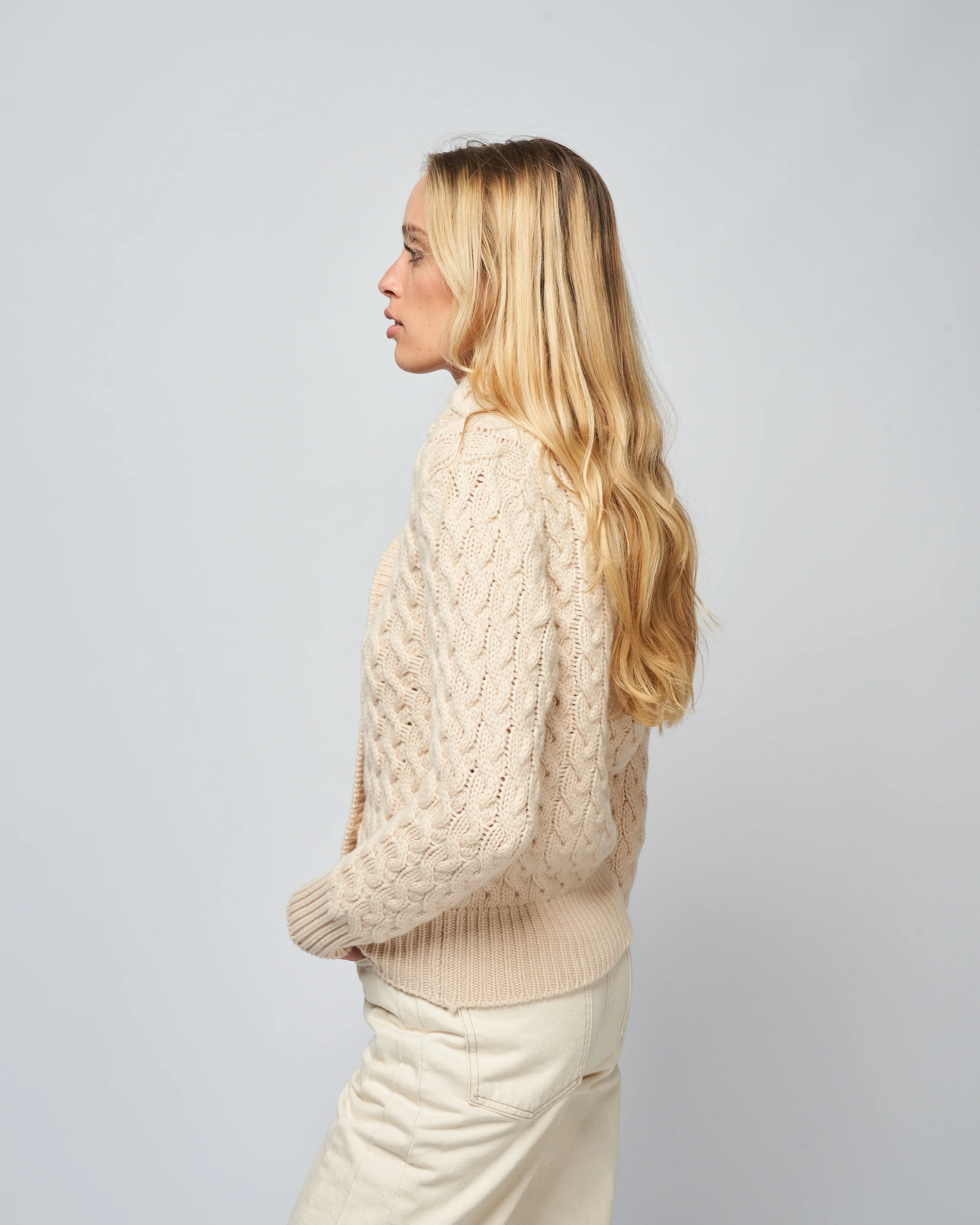 cashmere zipped cardigan - cream - Image 3