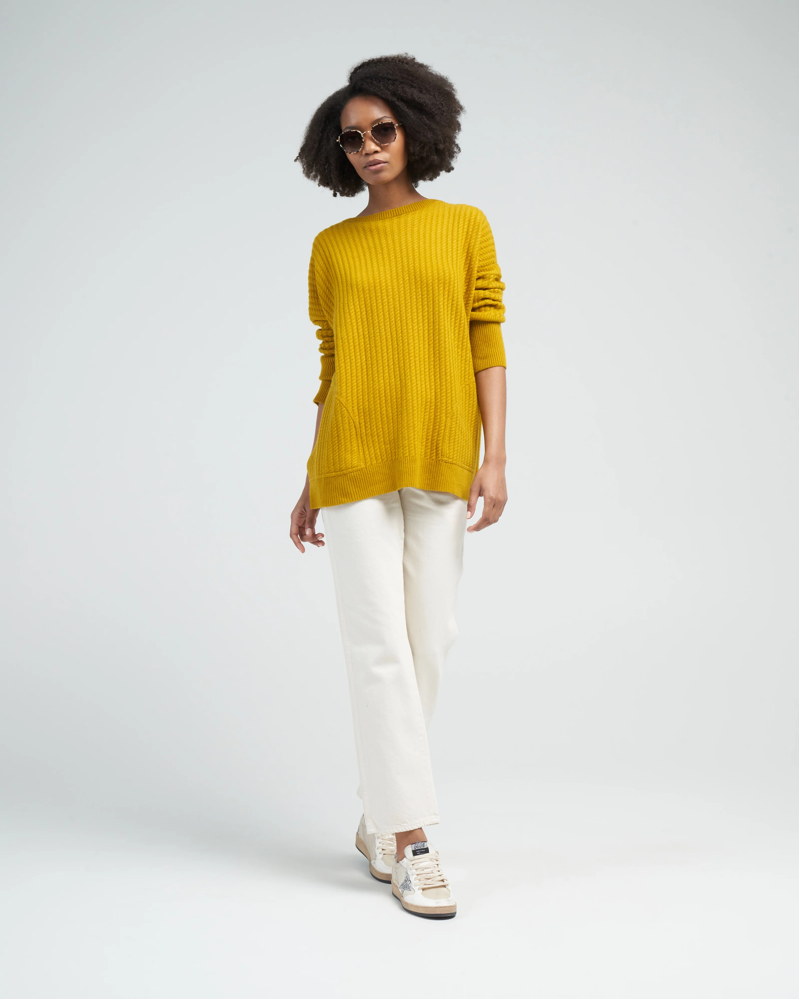 oversized small cables boat neck - ochre - Image 2