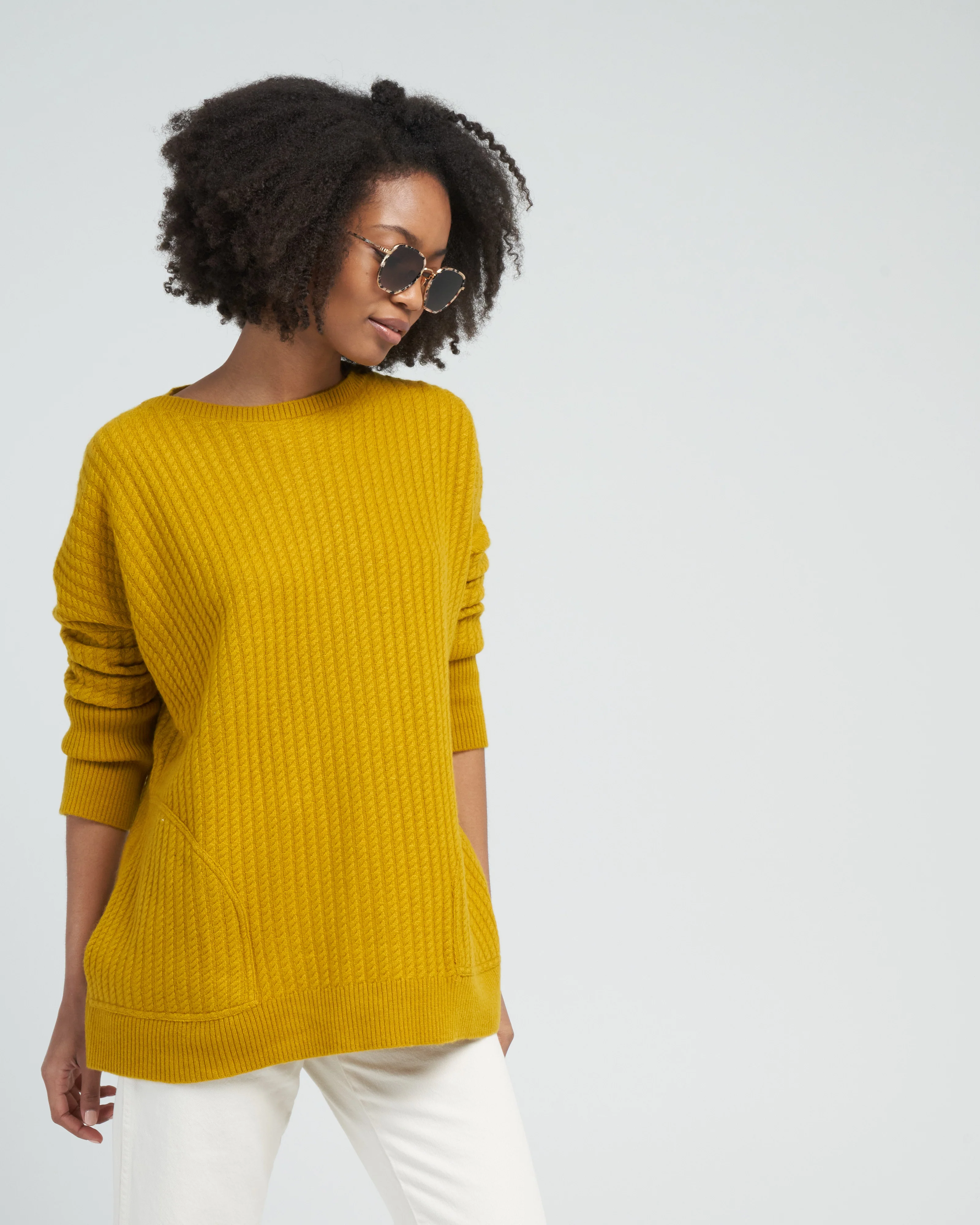 oversized small cables boat neck - ochre - Image 3
