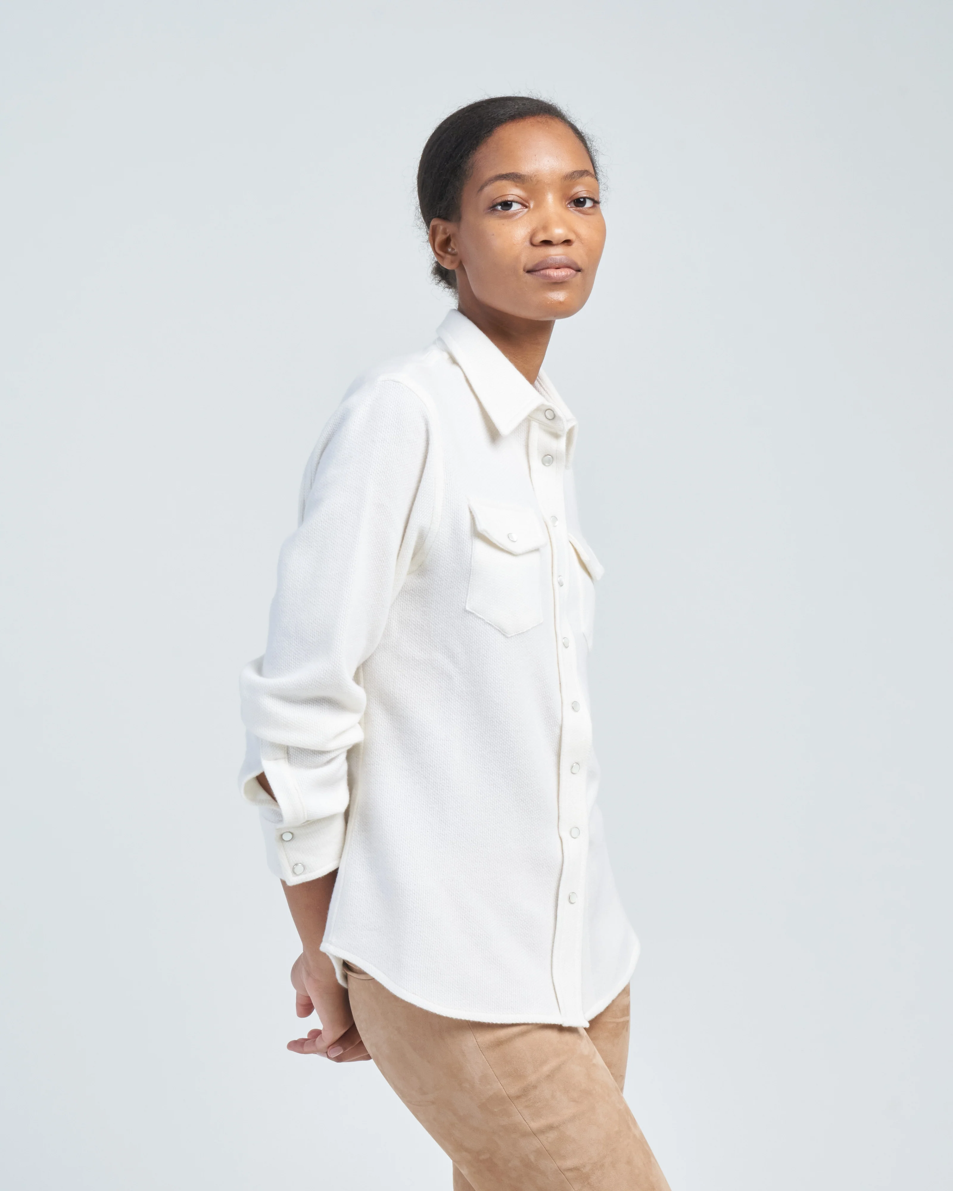 plain woven cashmere shirt - Image 4
